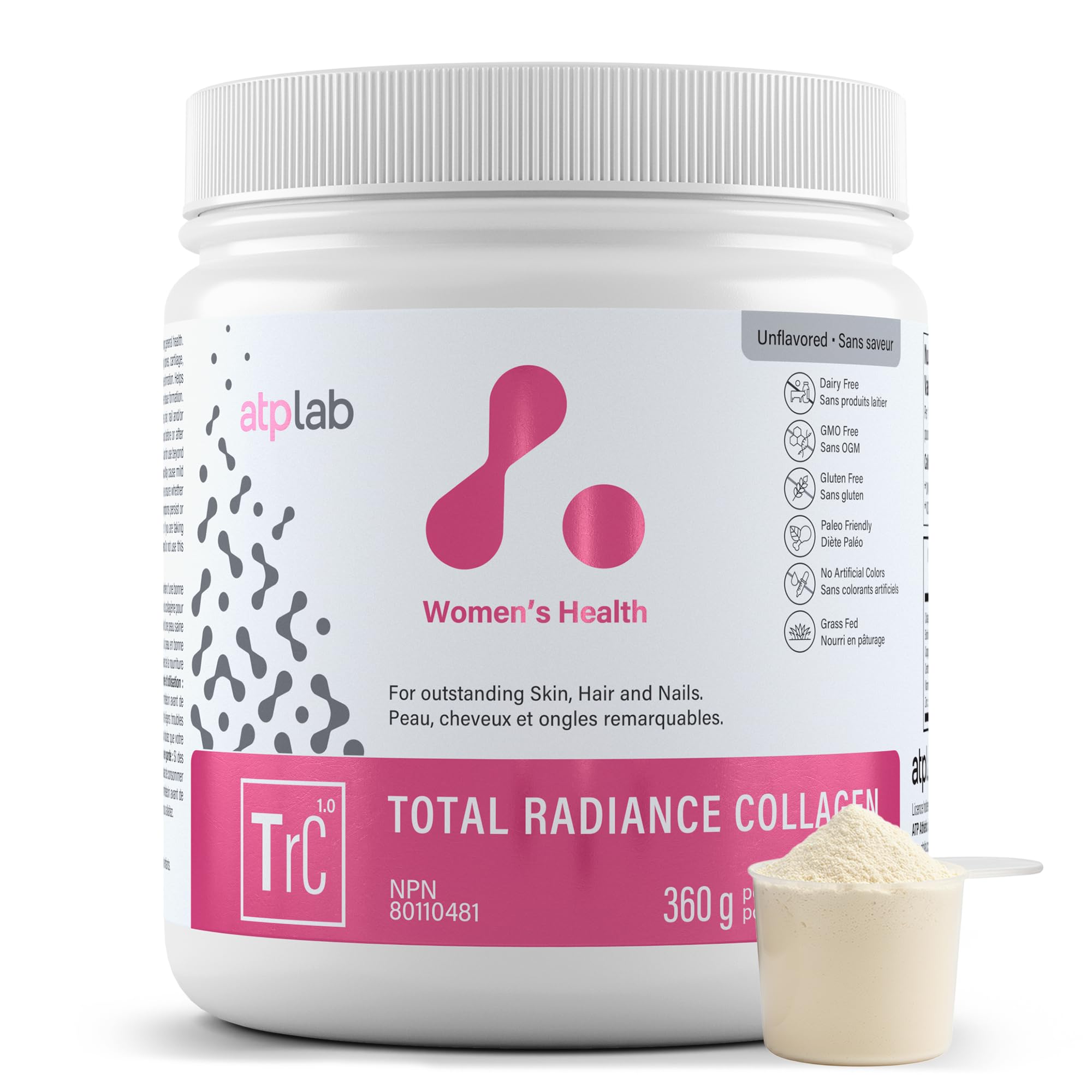 ATP LAB - Total Radiance Collagène 360g - Poudre de protéines de collagène pour femmes - Pour la peau, les cheveux et les ongles - Suppléments de collagène pour femmes