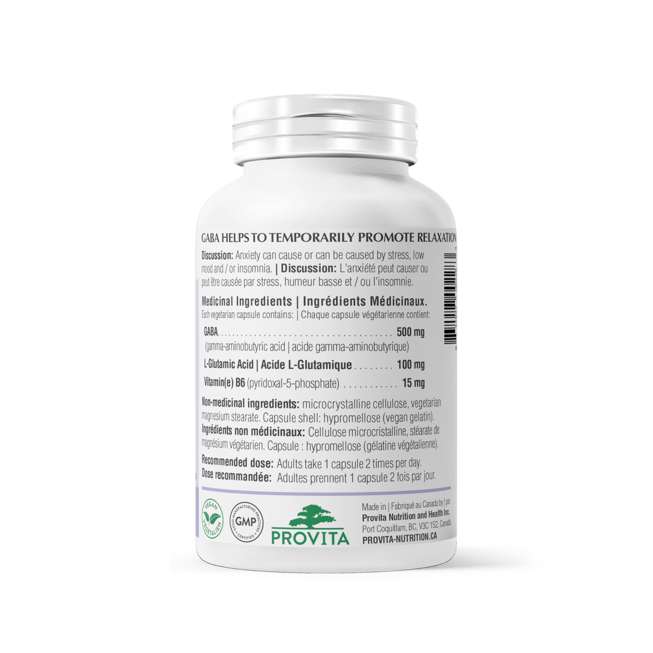Provita Synergistic GABA Pro™ : Formule végane sans OGM pour une relaxation, un sommeil et une concentration améliorés (60 capsules)