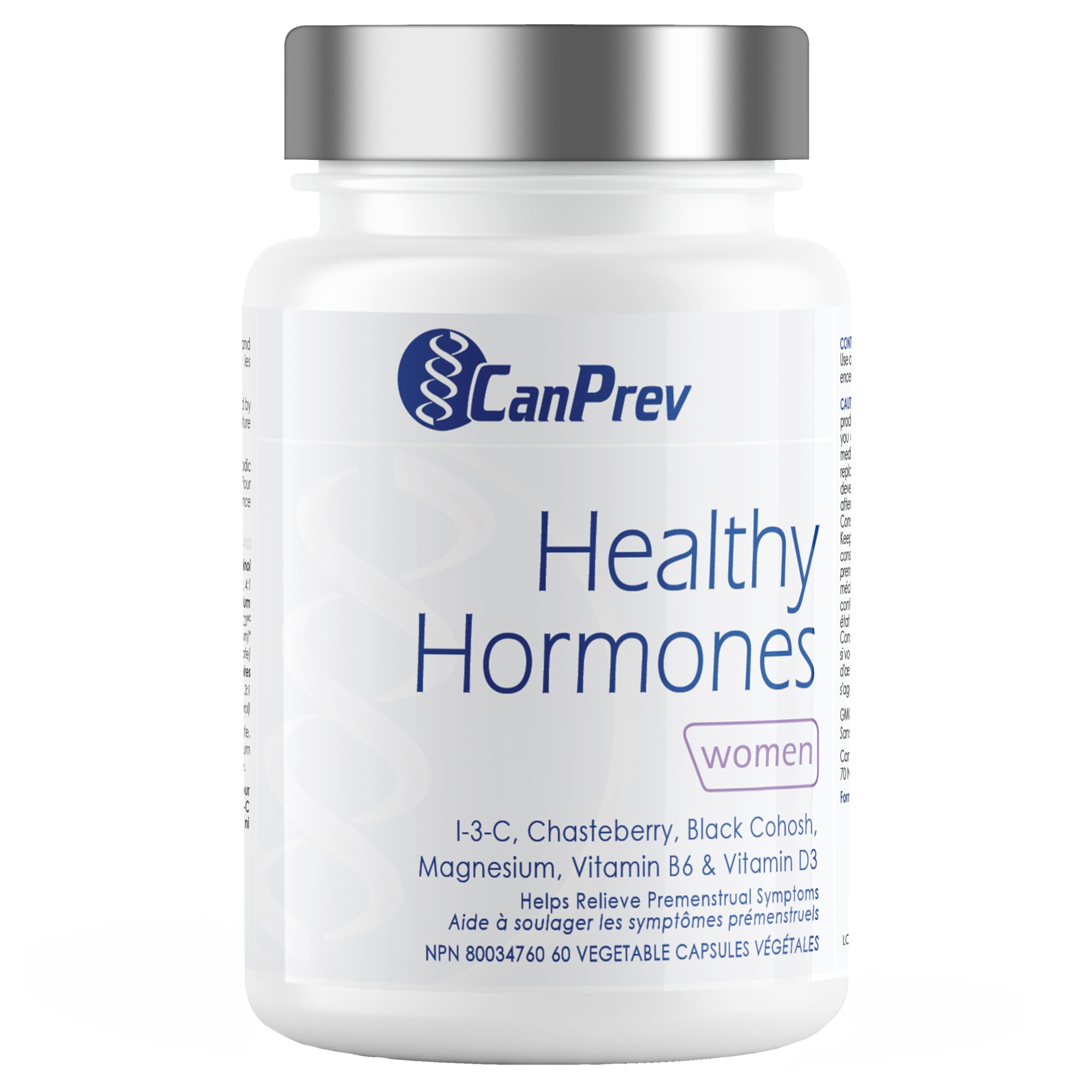 CanPrev Healthy Hormones 60 V-Caps (approvisionnement de 30 jours) - Contient de l'indole-3-carbinol, du gattilier, de l'actée à grappes noires, du magnésium, des vitamines B6 et D3 - Conçu pour soutenir le bien-être féminin et l'équilibre hormonal