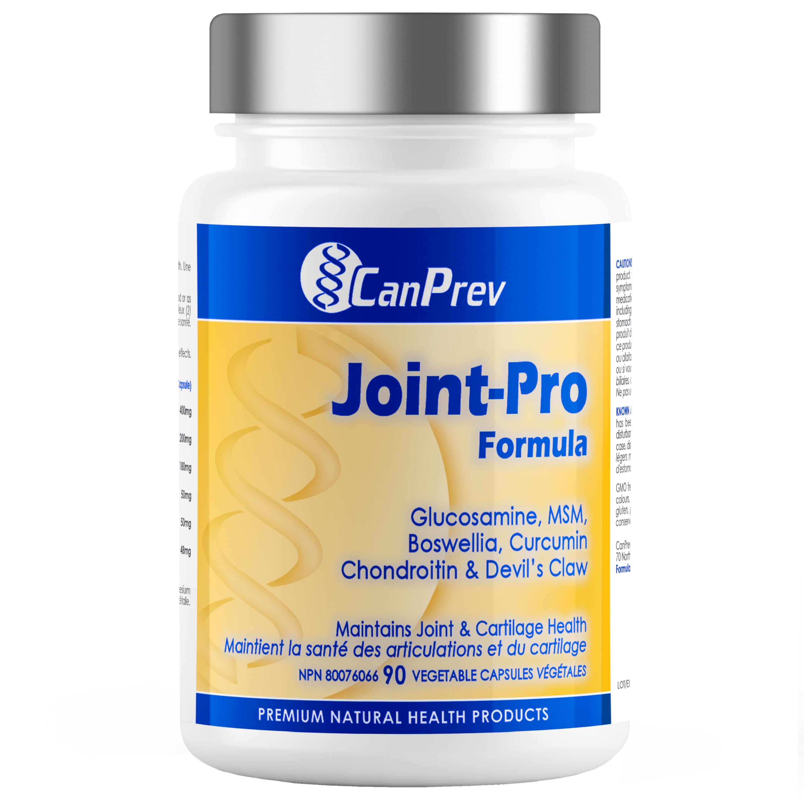 CanPrev Formule Joint-Pro, 90 capsules - Glucosamine, Chondroïtine, MSM, Boswellia, Griffe du diable et Curcumine, Favorise la souplesse des articulations et maintient un cartilage sain, Sans OGM et sans gluten