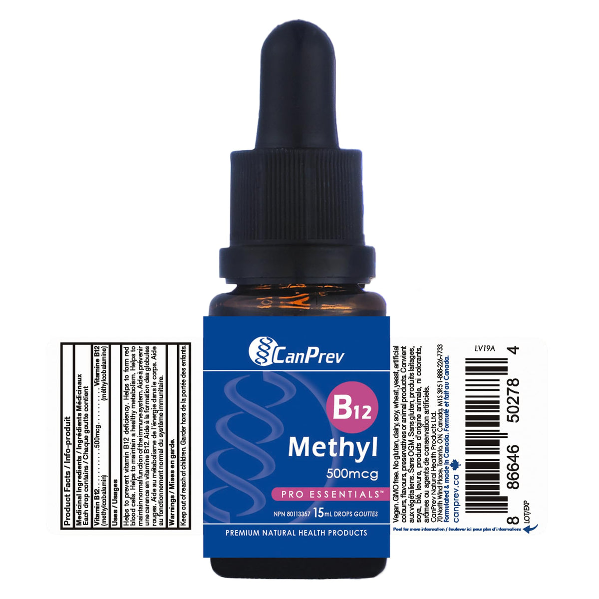 CanPrev Vitamin B12 Liquid Drops, Methylcobalamin 500mcg, for Adults, 15 ml