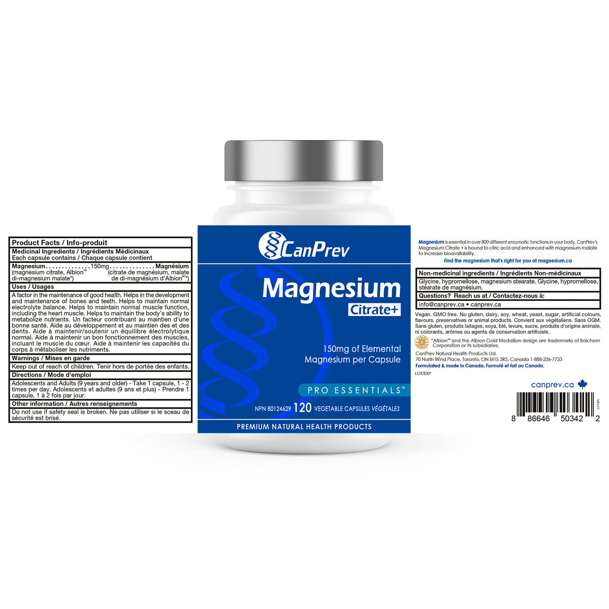 CanPrev Magnesium Citrate Capsules, Vegan, 120 Capsules, 120 Day Supply