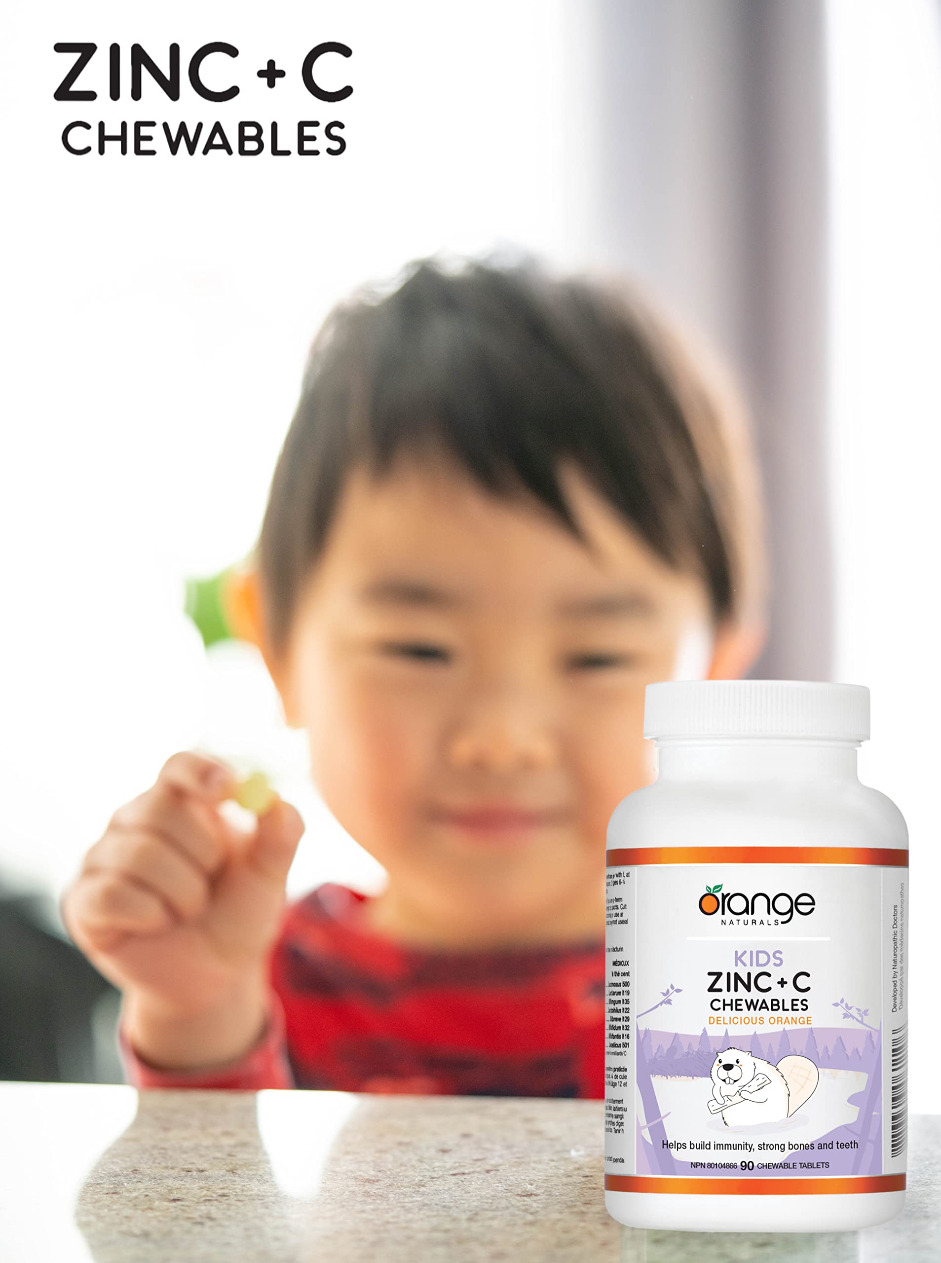 Orange Naturals Enfants Zinc + Vitamine C, 90 Comprimés à Croquer, 90 Jours d'Approvisionnement avec 12mg de Zinc et 100mg de Vitamine C, Aide à Renforcer l'Immunité, les Os et les Dents Forts - Soutien au Bien-Être Général