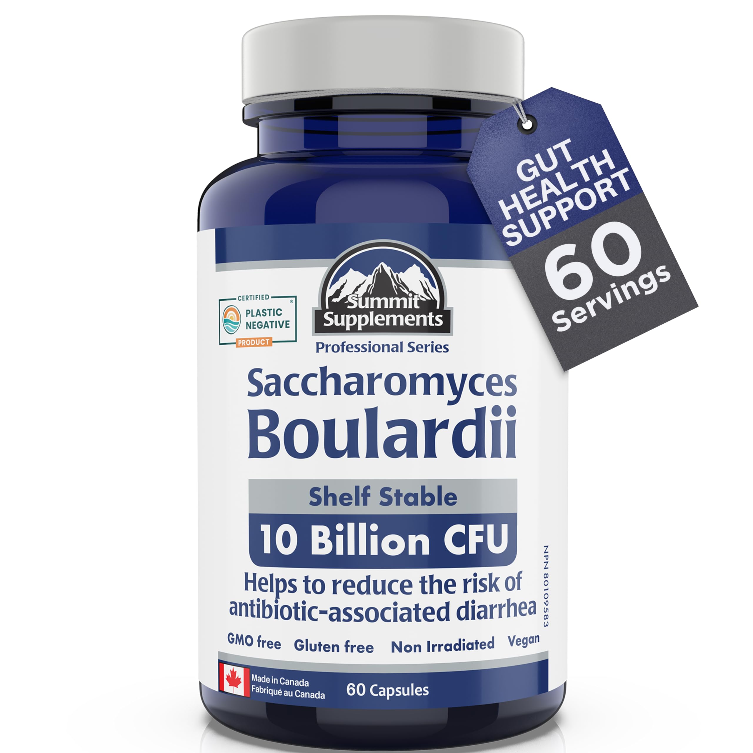 Saccharomyces Boulardii – Supplément Probiotique, 60 gélules végétales DR pour 60 jours, 10 milliards d'UFC, Équilibre digestif et soutien de la flore intestinale, Végétalien, Sans gluten et Sans OGM, Fièrement canadien et Négatif en plastique