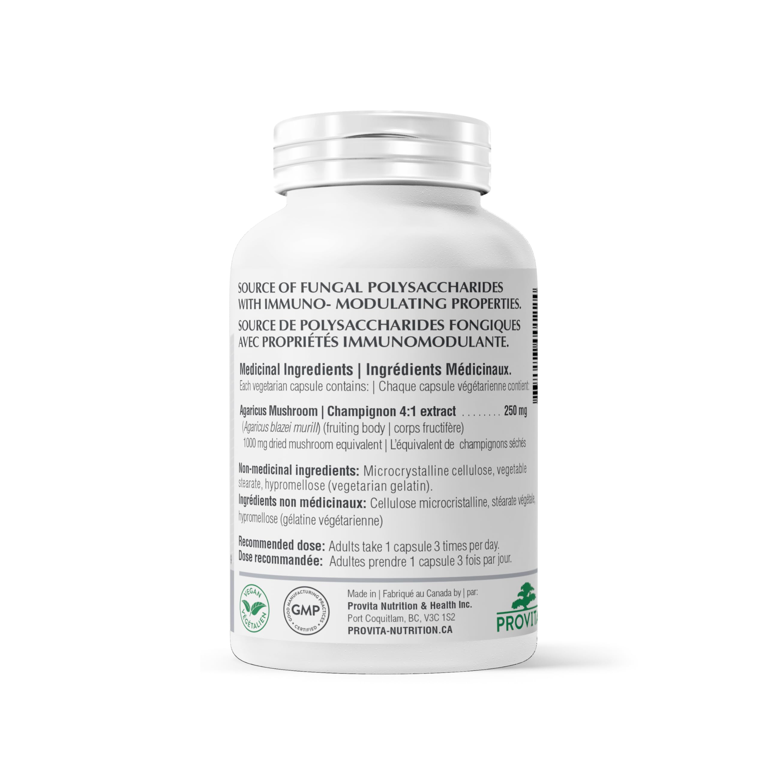 Agaricus 1000 par Provita Nutrition (Fabriqué au Canada) 90 capsules
