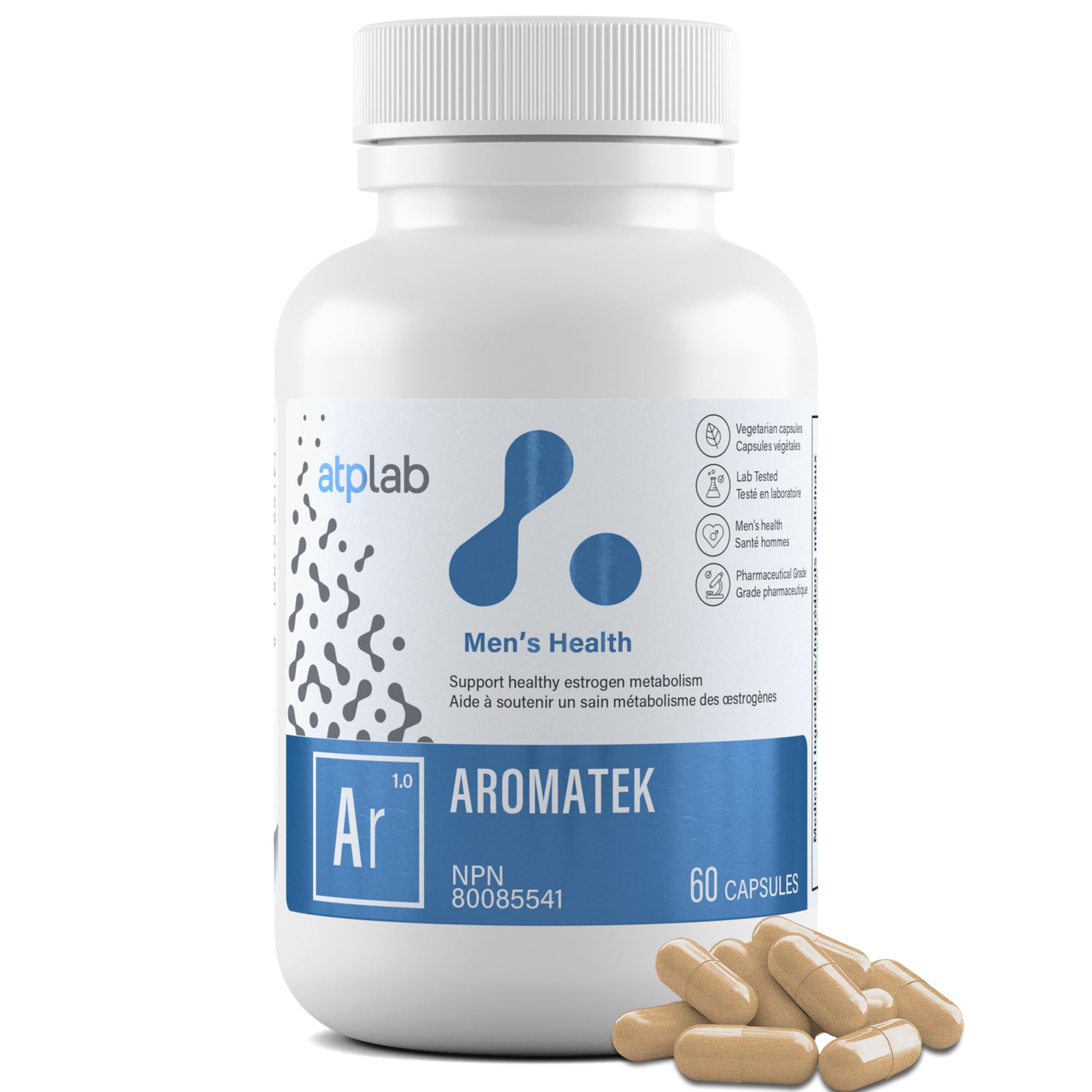 ATP LAB - Aromatek 60 gélules - Cure de 30 jours - Supplément d'œstrogènes pour la santé masculine - Équilibre hormonal des œstrogènes, stimulant masculin et supplément d'antioxydants pour hommes - Formulé et fabriqué au Canada