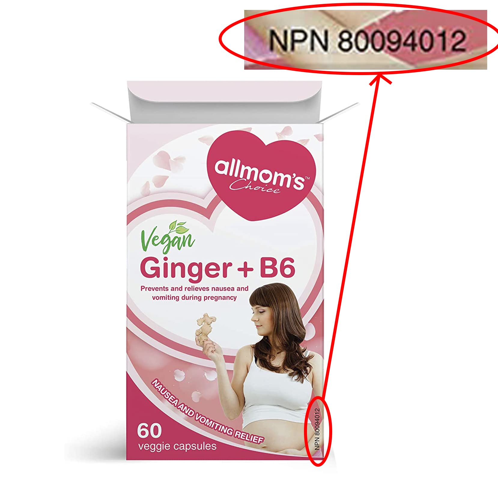 Gingembre Vegan + B6 (60 gélules), remède naturel pour prévenir et soulager les nausées matinales, réduire les brûlures d'estomac et améliorer l'appétit, anti-nauséeux pour la grossesse par Allmom's Choice
