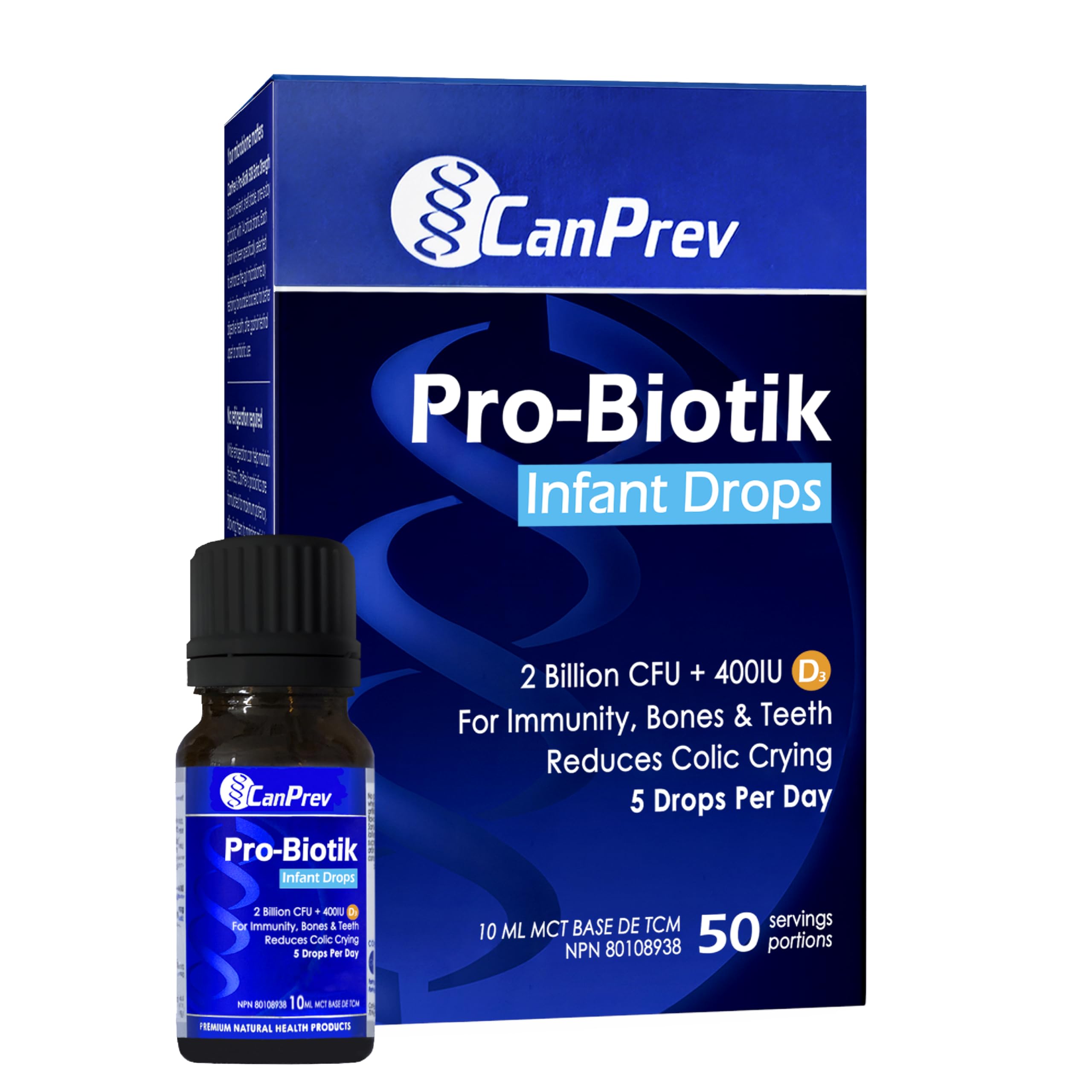 CanPrev Pro-Biotik Infant Drops 50-Day Supply - 2 Billion CFU with 400IU Vitamin D3, Probiotic Supplement for Babies & Kids to Support Digestive Wellness, Bone Strength, Healthy Teeth & Immune Health