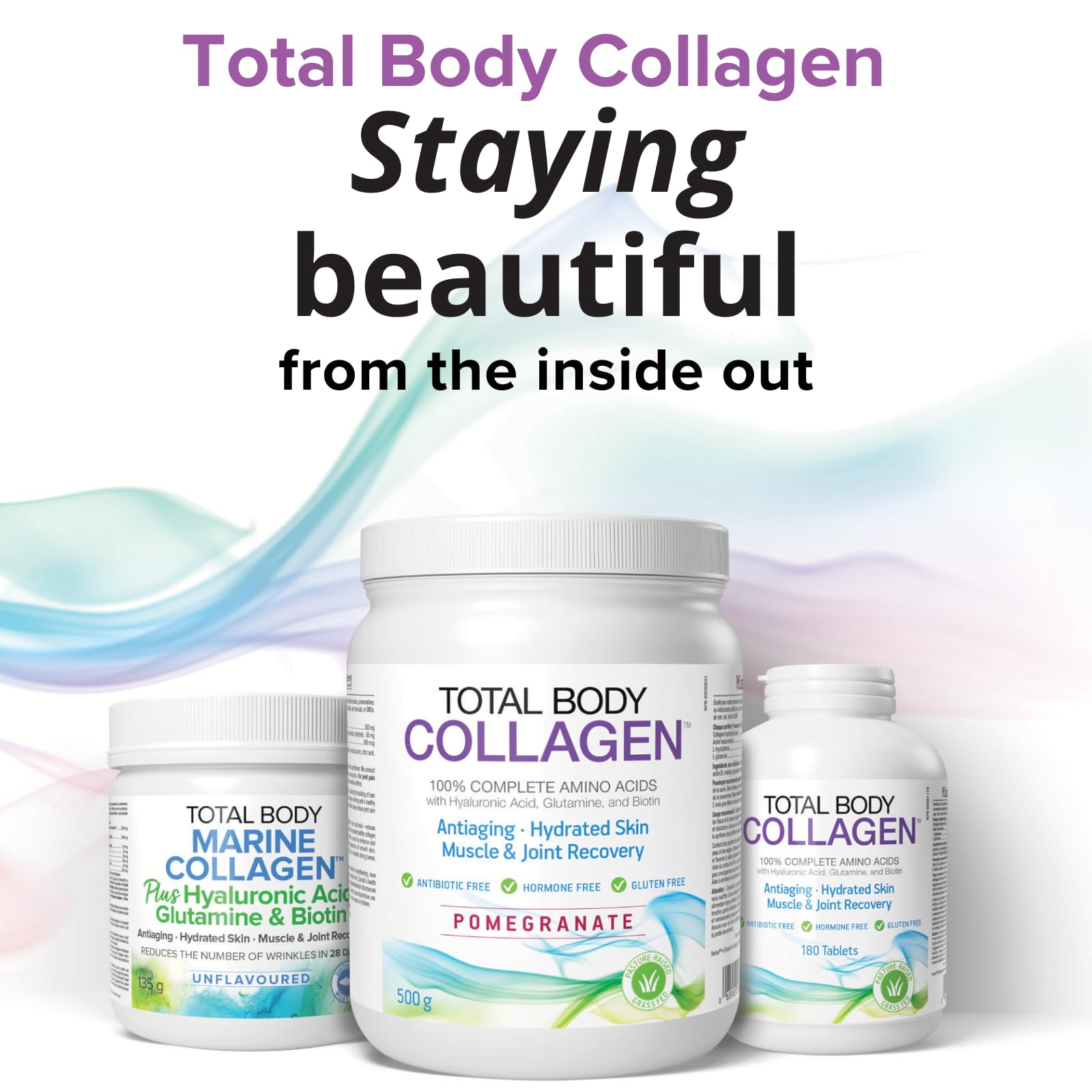 Natural Factors - Total Body Collagen Bioactive Peptides Pomegranate Flavour, 500g Powder - Complete Amino Acid Supplement - Hyaluronic Acid, Glutamine & Biotin - Hydrated Skin, Muscle & Joint Recovery, Reduces Wrinkles & Fine Lines