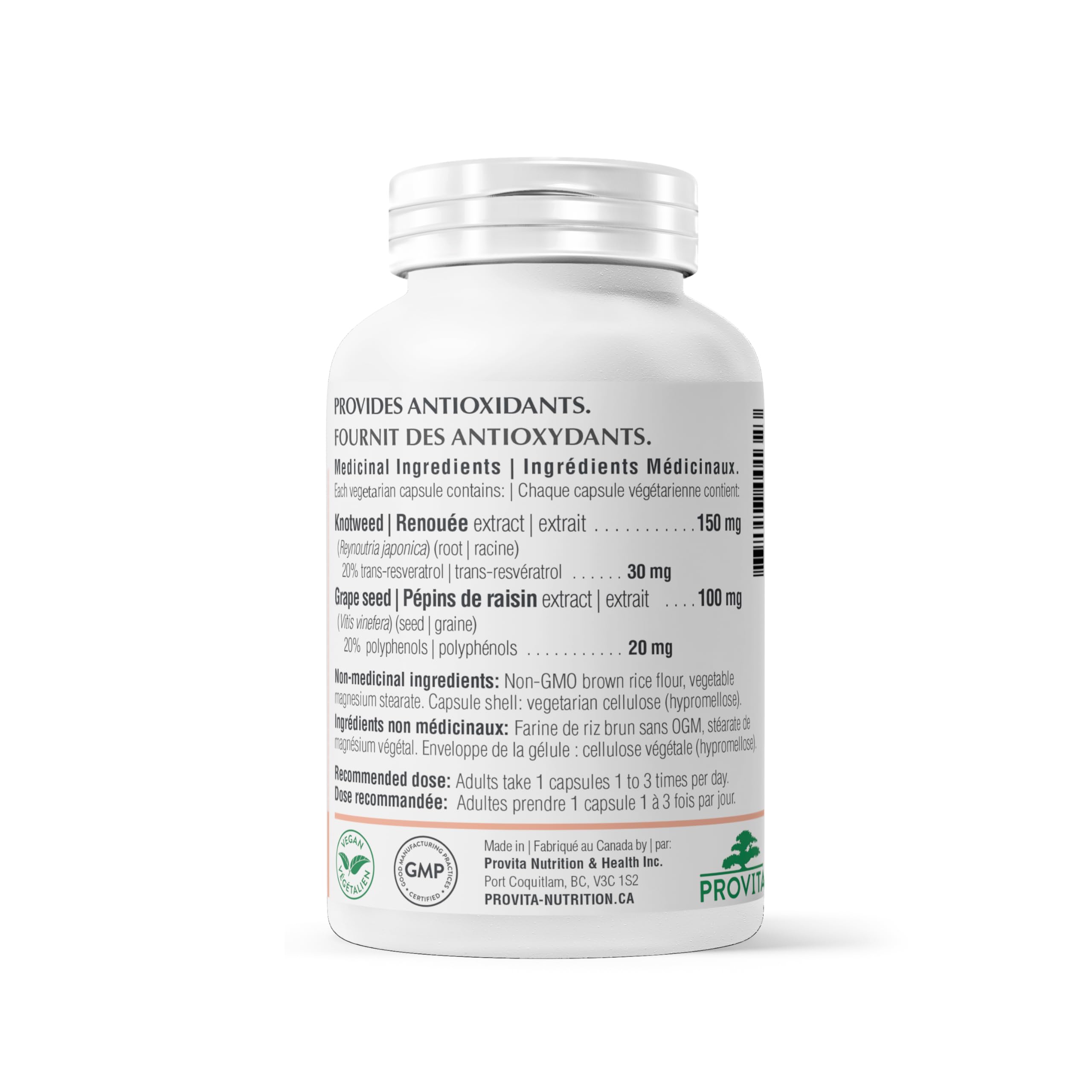 Resvératrol Synergique Forte par Provita Nutrition (Fabriqué au Canada) 90 Gélules Végétariennes