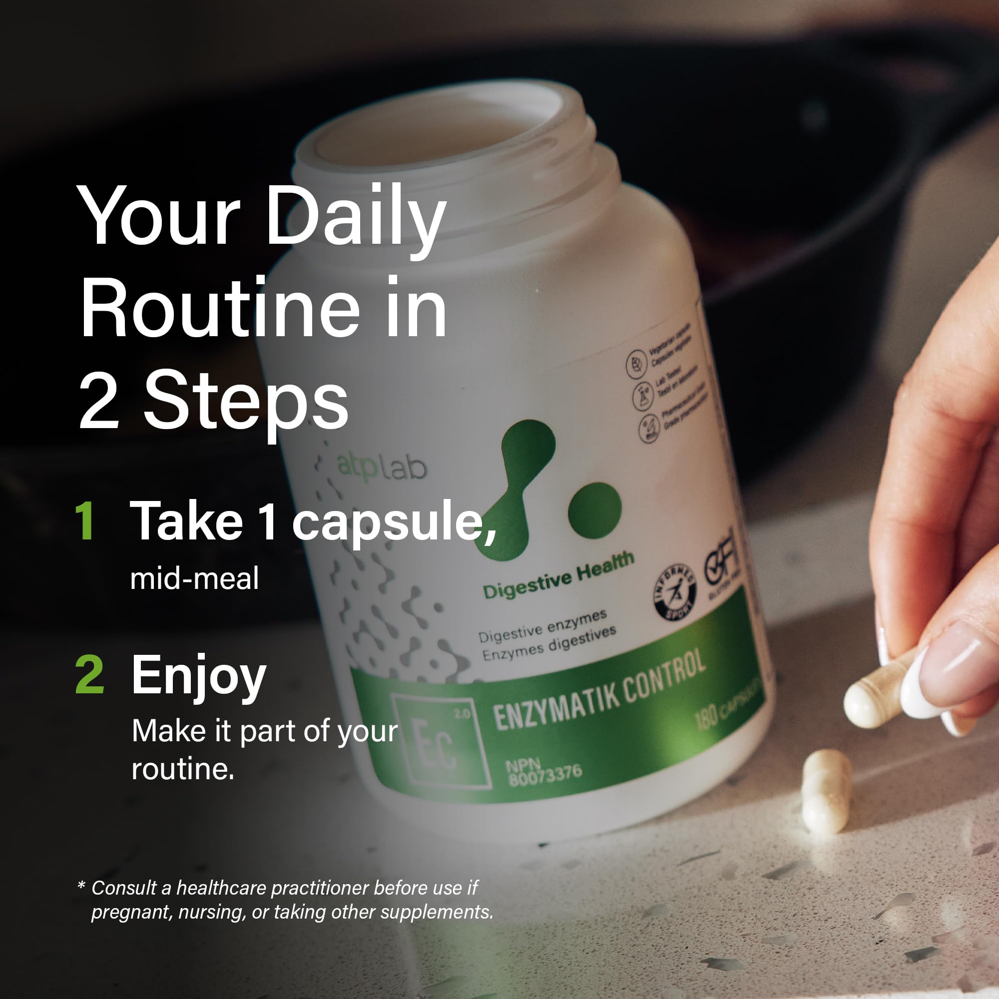 ATP LAB - Enzymatik Control 180 capsules, 180 jours d'approvisionnement - Supplément d'enzymes digestives - Santé digestive - Soulagement des gaz pour adultes - Enzymes digestives - Testé par une tierce partie