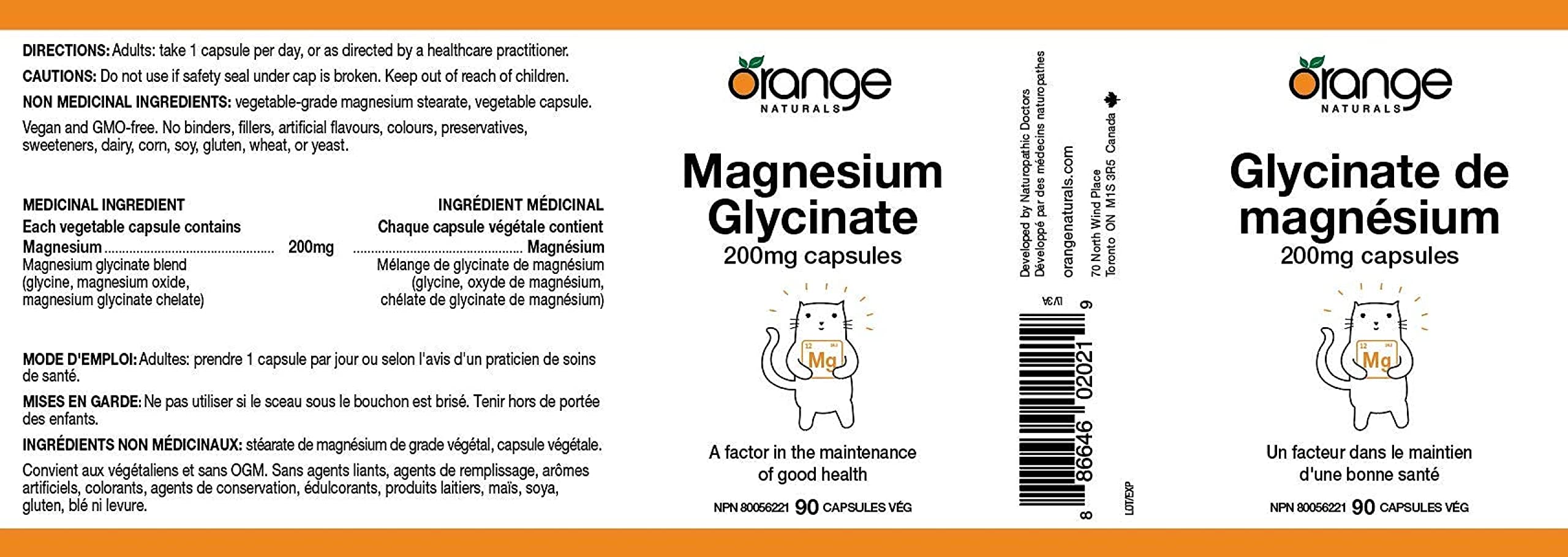 Orange Naturals Magnésium Glycinate 200mg