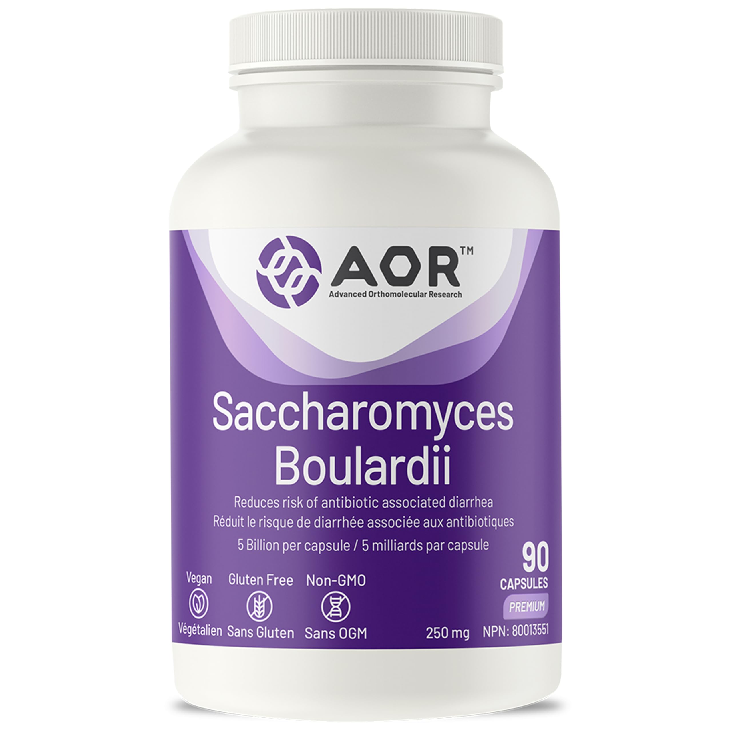 AOR Saccharomyces Boulardii Probiotique 250mg 90 Gélules pour 30 jours – 5 milliards, Végétalien, Sans OGM et Sans Gluten – Soutien digestif pour la fonction intestinale, Stable à température ambiante