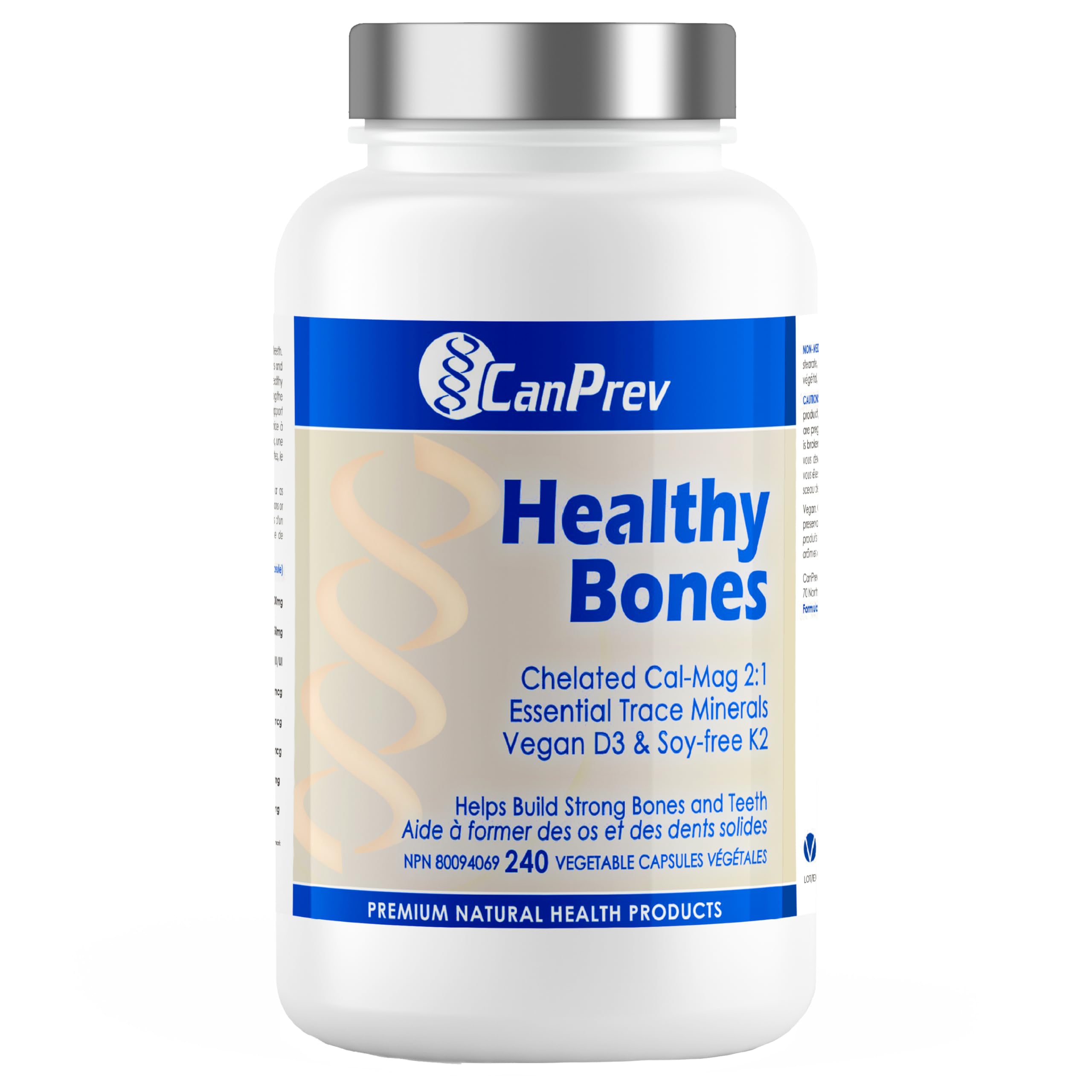 CanPrev Healthy Bones - Cal-Mag Chélaté 2:1, Oligo-éléments Essentiels, Vitamine D3 Végétalienne & K2 Sans Soja | Aide à Construire des Os et des Dents Solides | Produits de Santé Naturels de Première Qualité