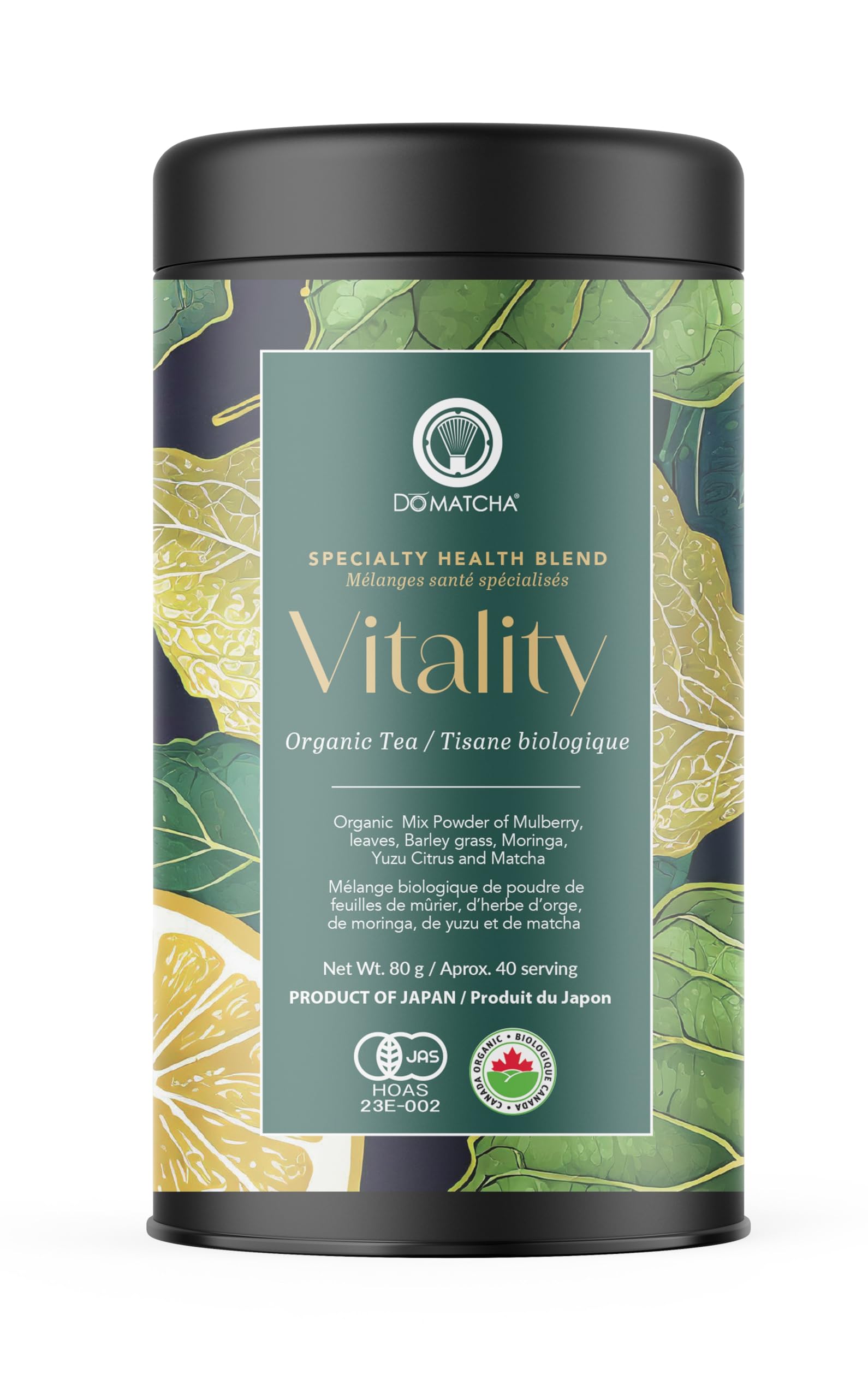 DoMatcha Vitality Blend - Health Superfood, 80g 40-Servings - Moringa, Mulberry Leaves, Barley Grass, Yuzu, and Organic Matcha Green Tea Powder - Japanese Certified - Product of Japan