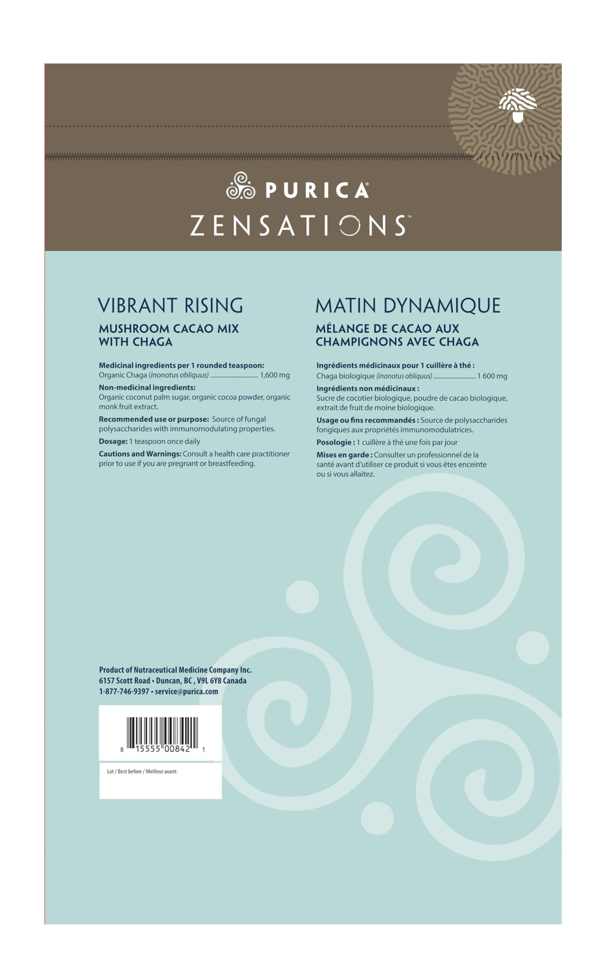PURICA Zensations Vibrant Rising, Chaga Mushroom Powder, Cacao Mix, 1 kg