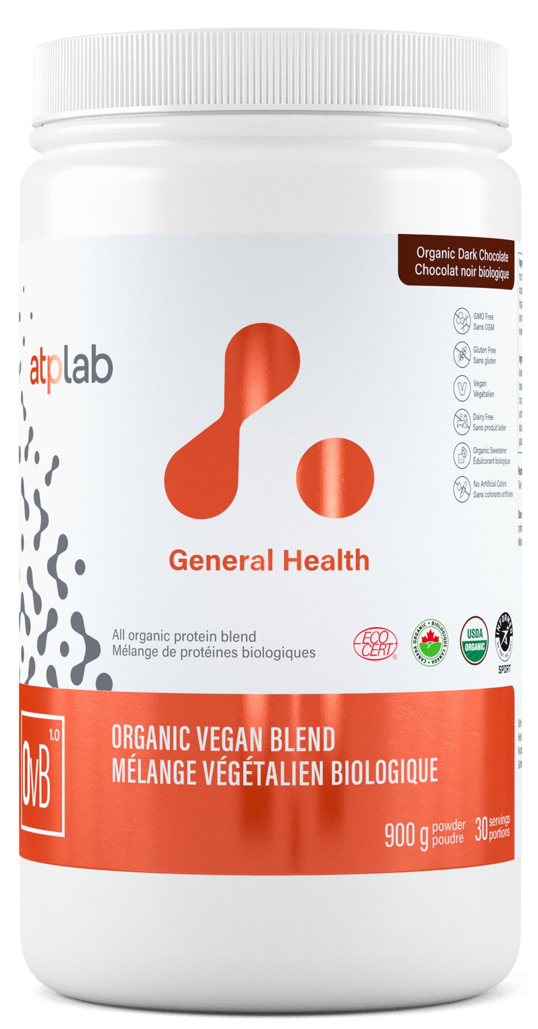 atplab Organic Vegan Blend Chocolate Plant Based Protein Powder, 900g
