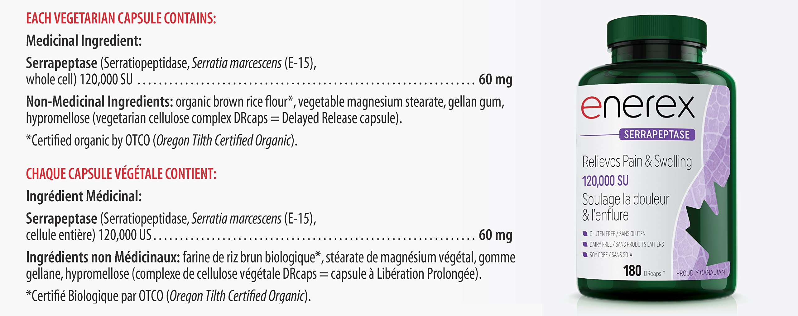 Enerex Serrapeptase 120,000SU 180 DRcaps - High Potency Enzyme Supplement - Serrapeptase 120000 SPU for Natural Support - Serrapeptase Supplement for General Wellness