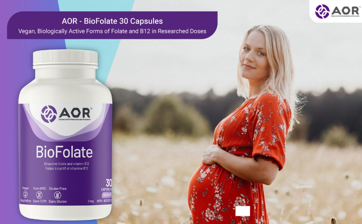 AOR BioFolate 1mg Methylfolate Supplement, B12, Vegan, Gluten Free, 30 Caps