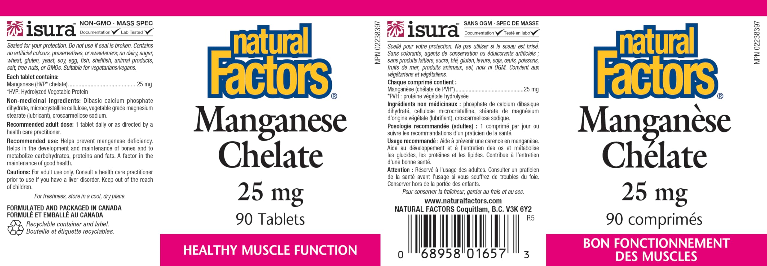 Natural Factors Manganese Chelate 25mg, 90 Tablets, Highly Absorbable, Supports Healthy Muscle Function, Proudly Canadian