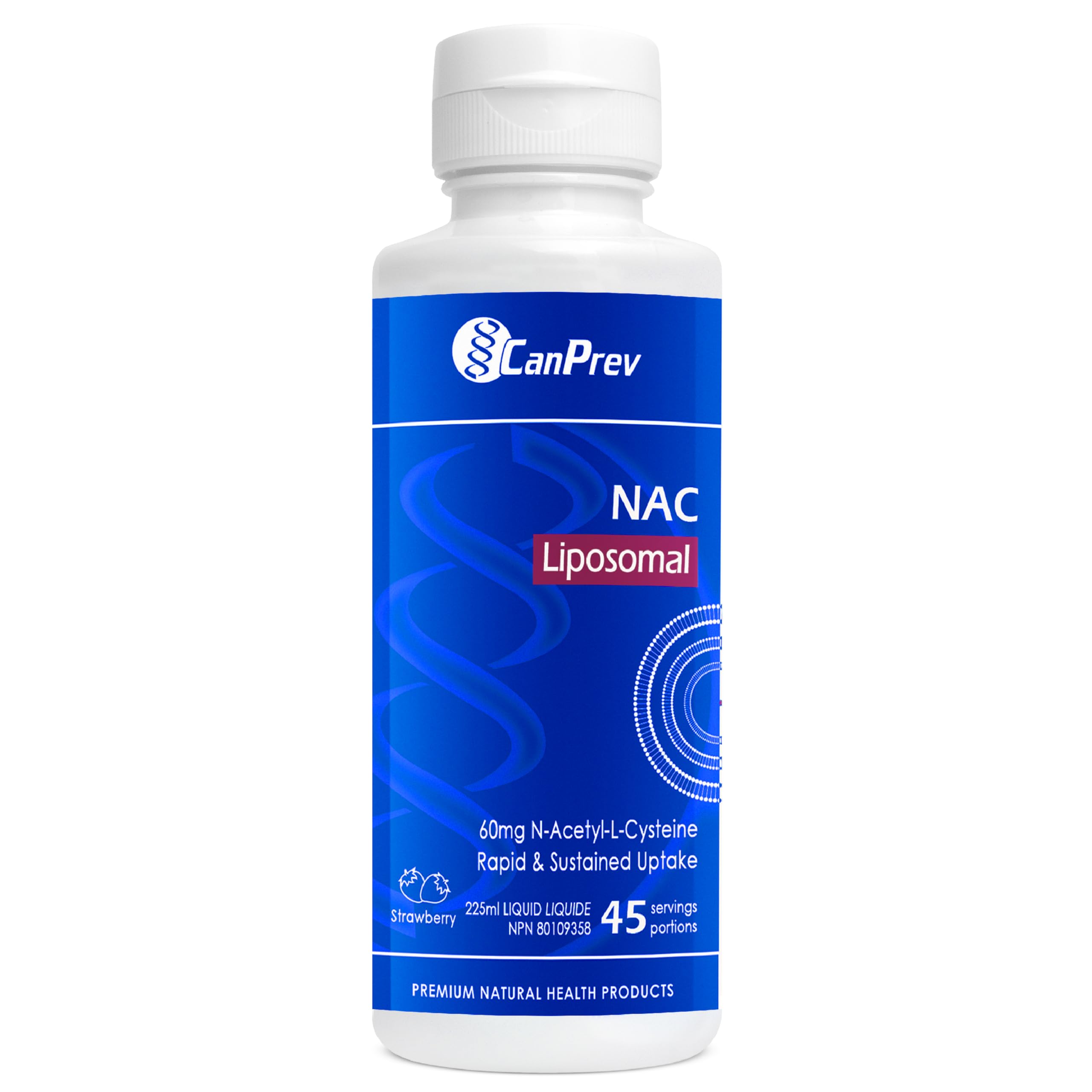 CanPrev - Liposomal NAC Supplement N-Acetyl Cysteine, Strawberry Flavor 225ml Liquid 45-Servings - Brain, Liver and Respiratory Health, Clear Mucus from Lung & Antioxidant Support - Vegan & Non-GMO
