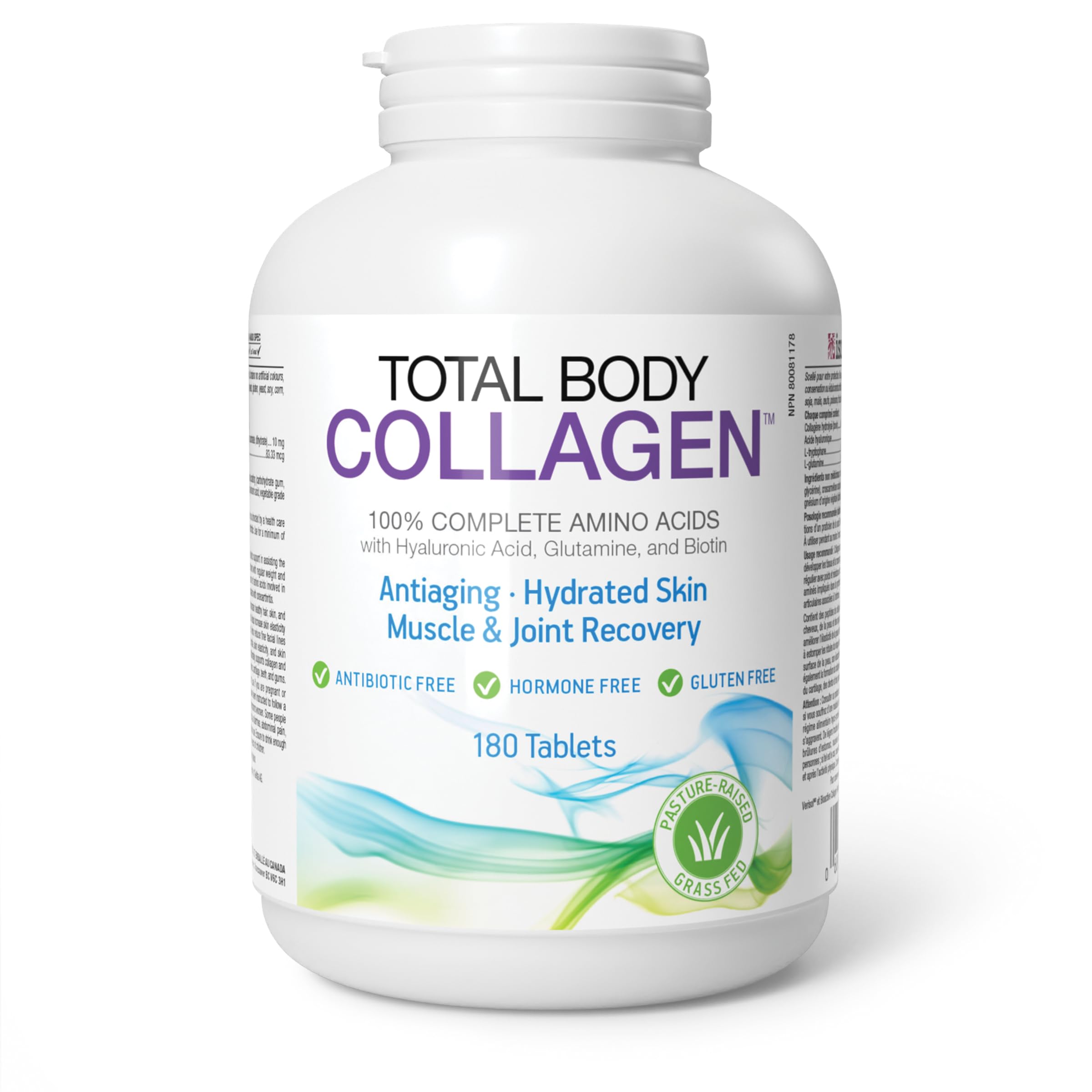 Total Body Collagen - 180 Tablets, VALUE SIZE, 100% Amino Acid, with Hyaluronic Acid, Glutamine, and Biotin all included to support Hydrated Skin, and Muscle Recovery