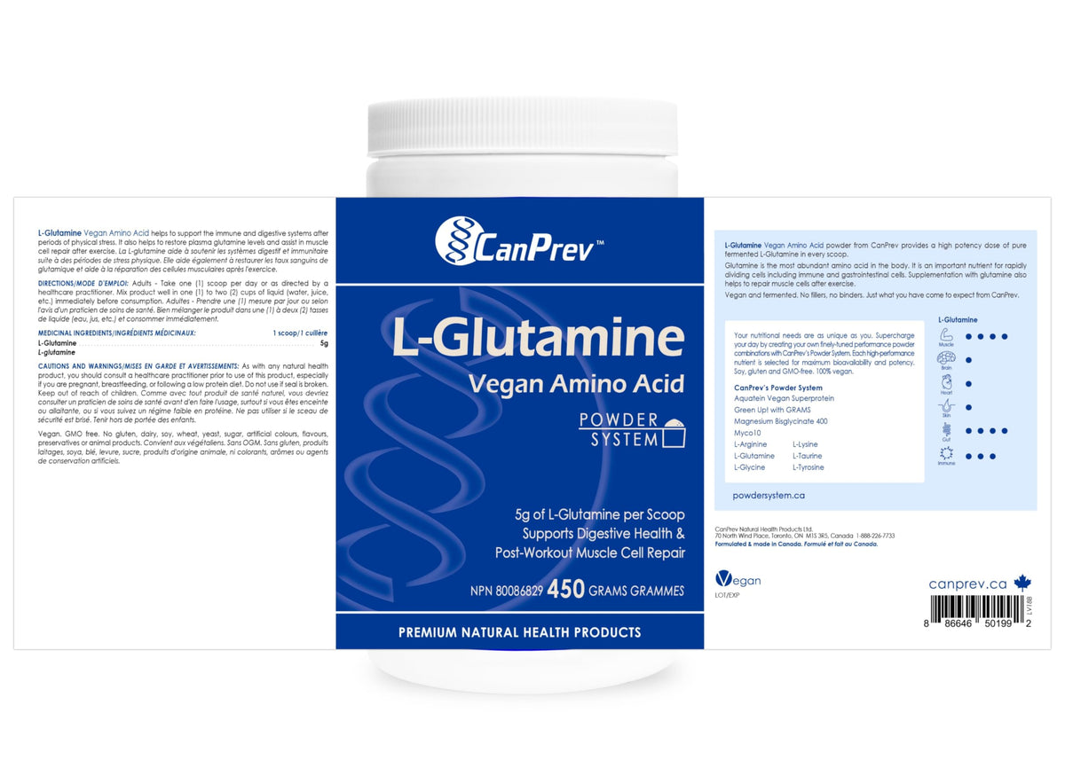 CanPrev L-Glutamine Powder, 5g per Scoop, Unflavoured, 450g, 90 Servings