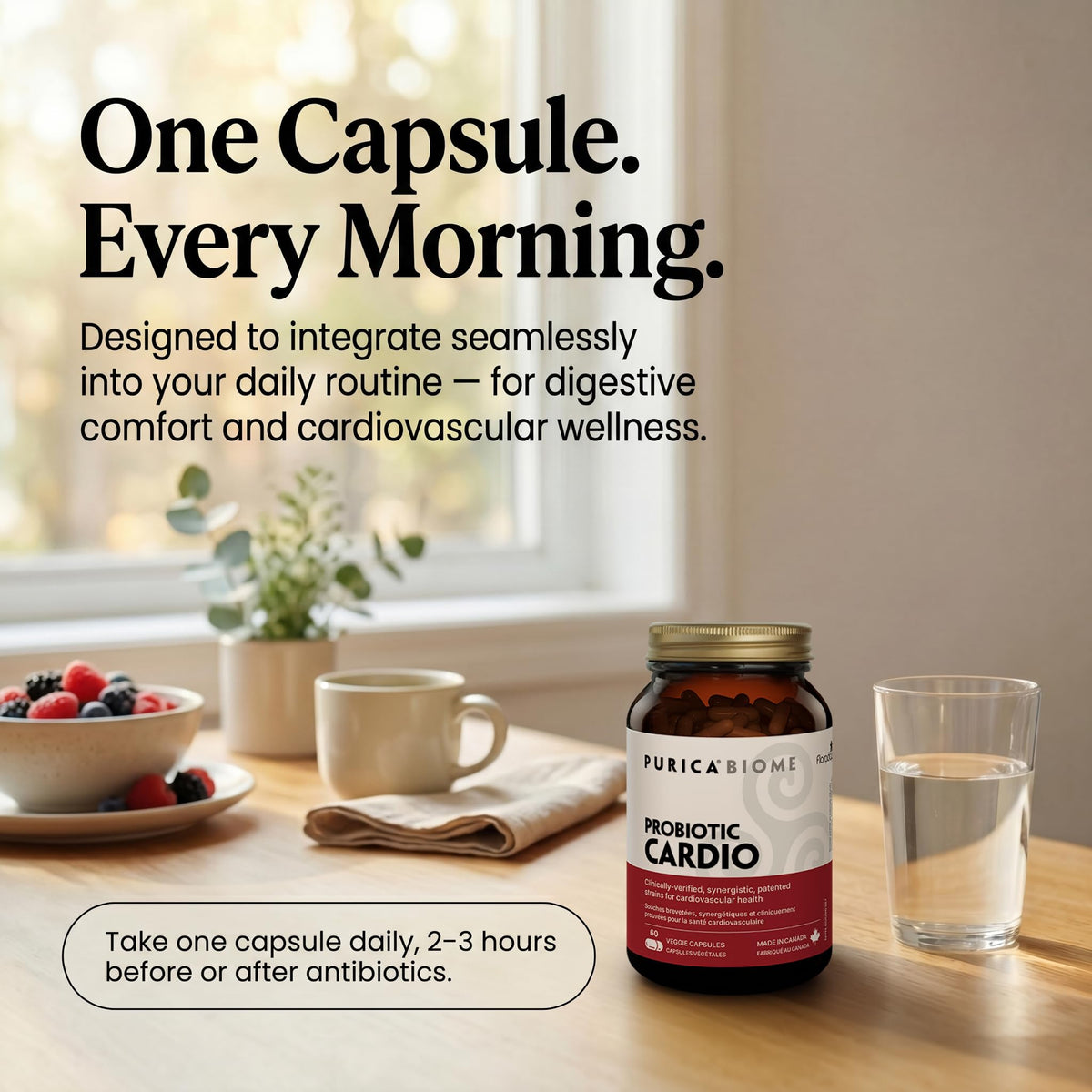 PURICA Floradapt Cardio Probiotic, Heart & Digestive Support, 60 Day Supply