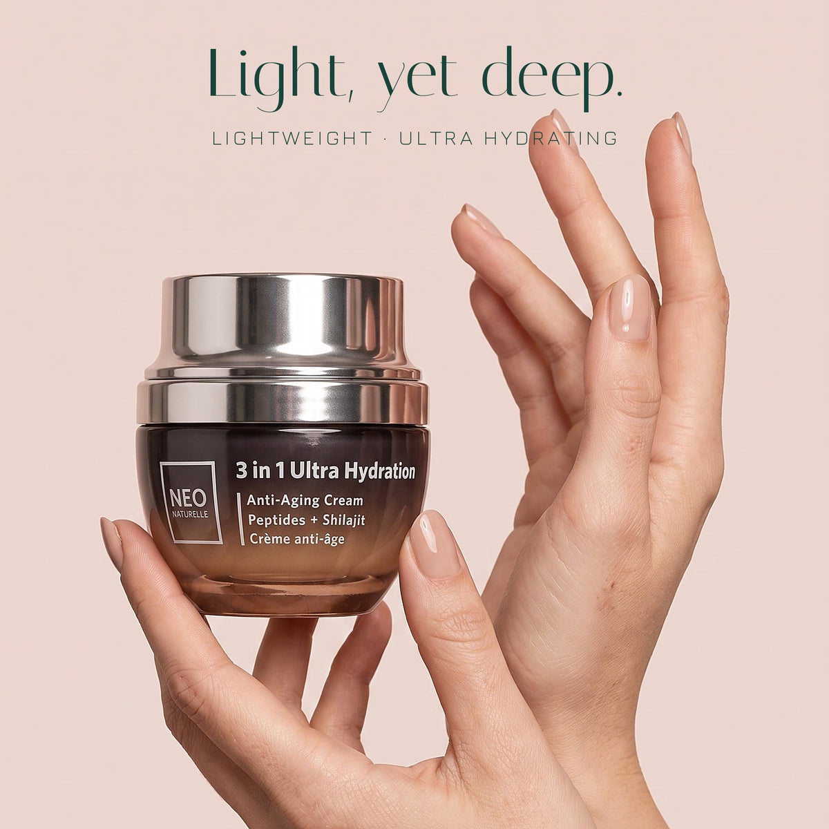 Neo Naturelle 3-in-1 Ultra Hydration Cream | Lightweight Moisturizer for Face & Eyes, Day & Night | Peptides, Ceramides, Hyaluronic Acid & Shilajit | Normal to Oily Skin | Natural, Vegan | 50 mL