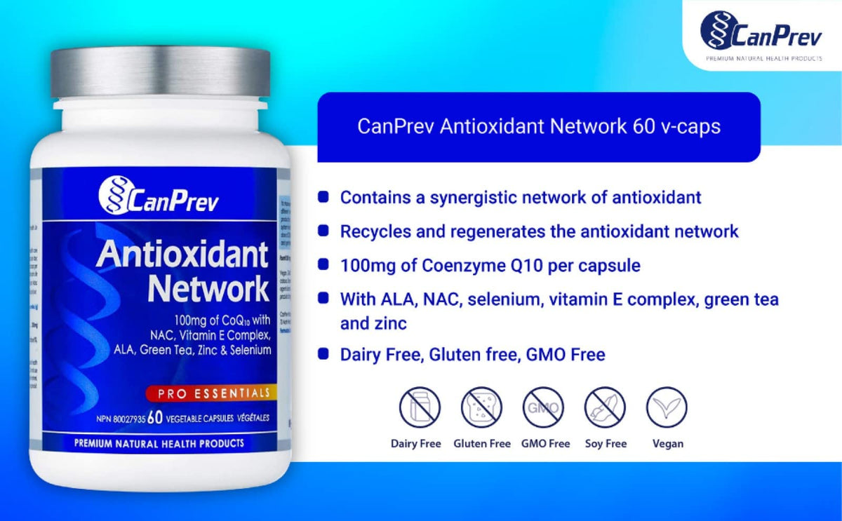 CanPrev Antioxidant Network Capsules, CoQ10 100mg, Gluten Free, 60 Capsules