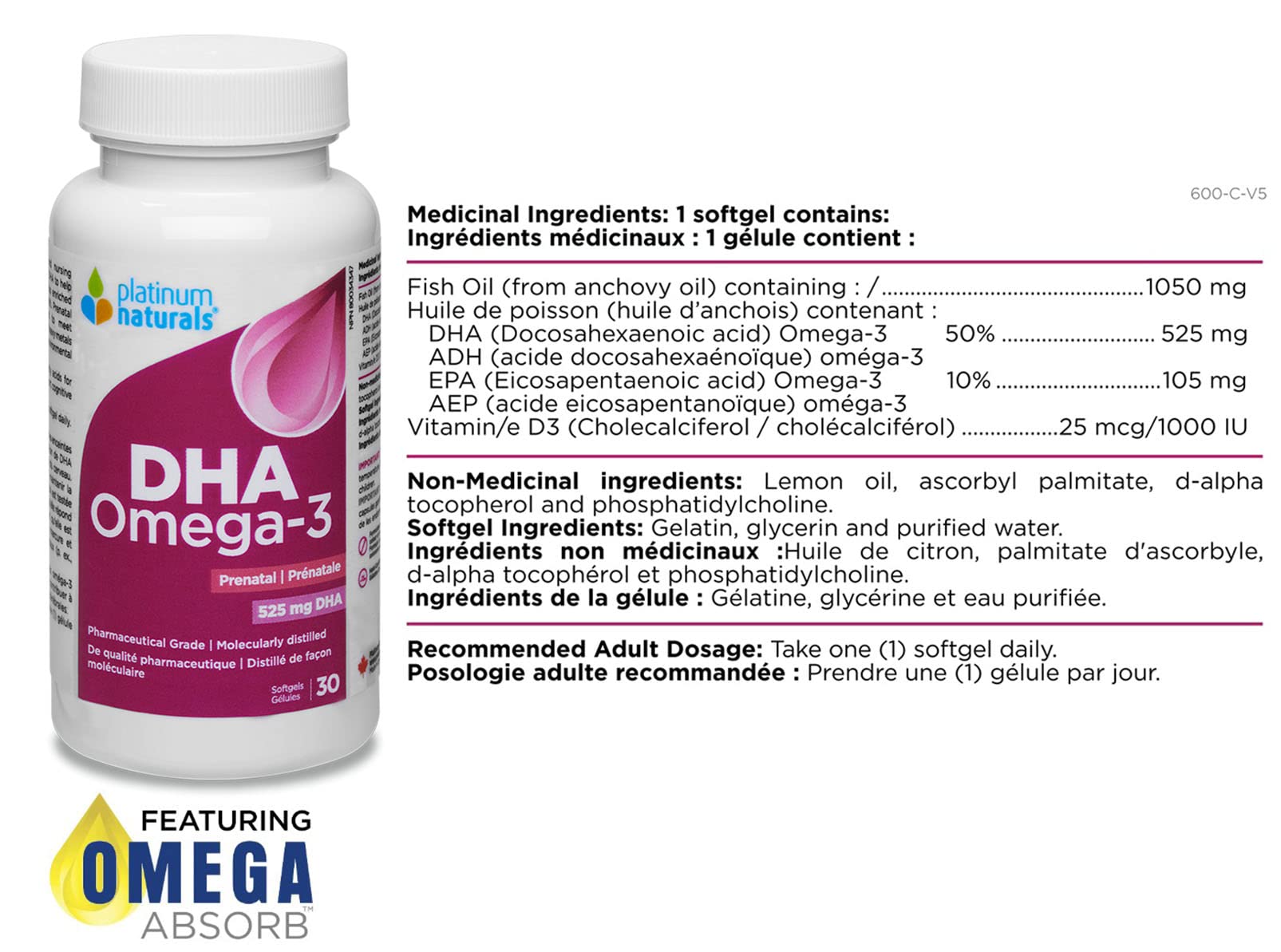 Platinum Naturals Prenatal DHA Omega-3 Softgels, 30 Count - Essential Nutrition for Expecting Mothers, Pregnancy Vitamins with DHA for Women - Supports Overall Wellness During Pregnancy