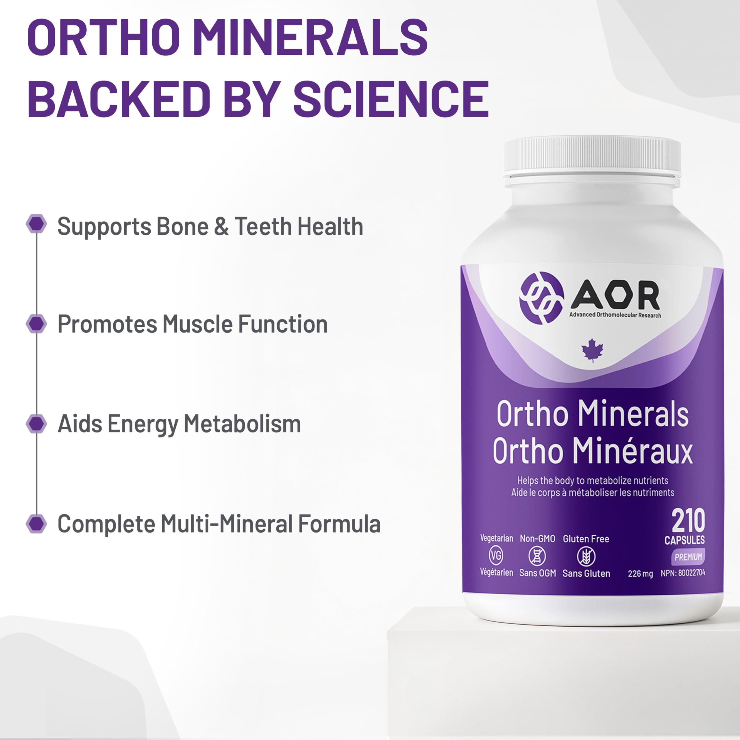 AOR Ortho Minerals, 210 Gélules Végétales, Un Mélange Multiminéral Équilibré Pour 30 Jours, Avec D3, Zinc, Cuivre, Chrome, Soutient le Bien-être Quotidien, le Métabolisme, la Fonction Osseuse et Musculaire, Sans OGM, Sans Gluten