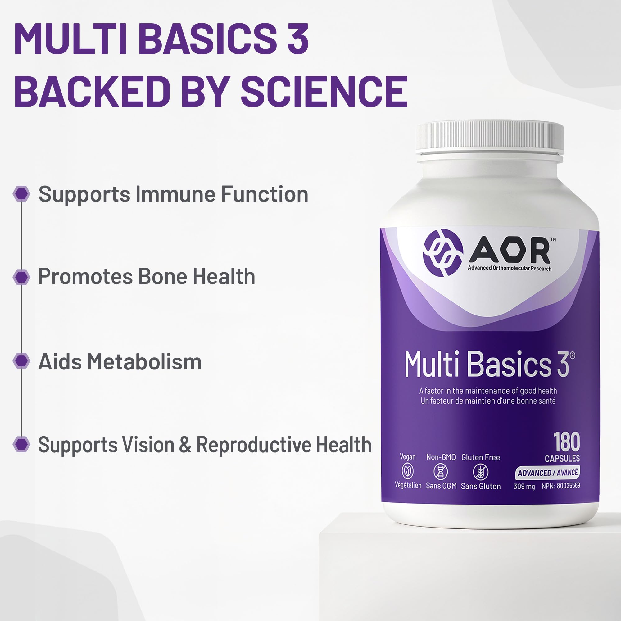 AOR - Multi Basics 3 309mg, 90 capsules - Supplément de minéraux essentiels et de multivitamines pour adultes - Multivitamine quotidienne pour hommes et femmes adultes - Multivitamines et multiméraux