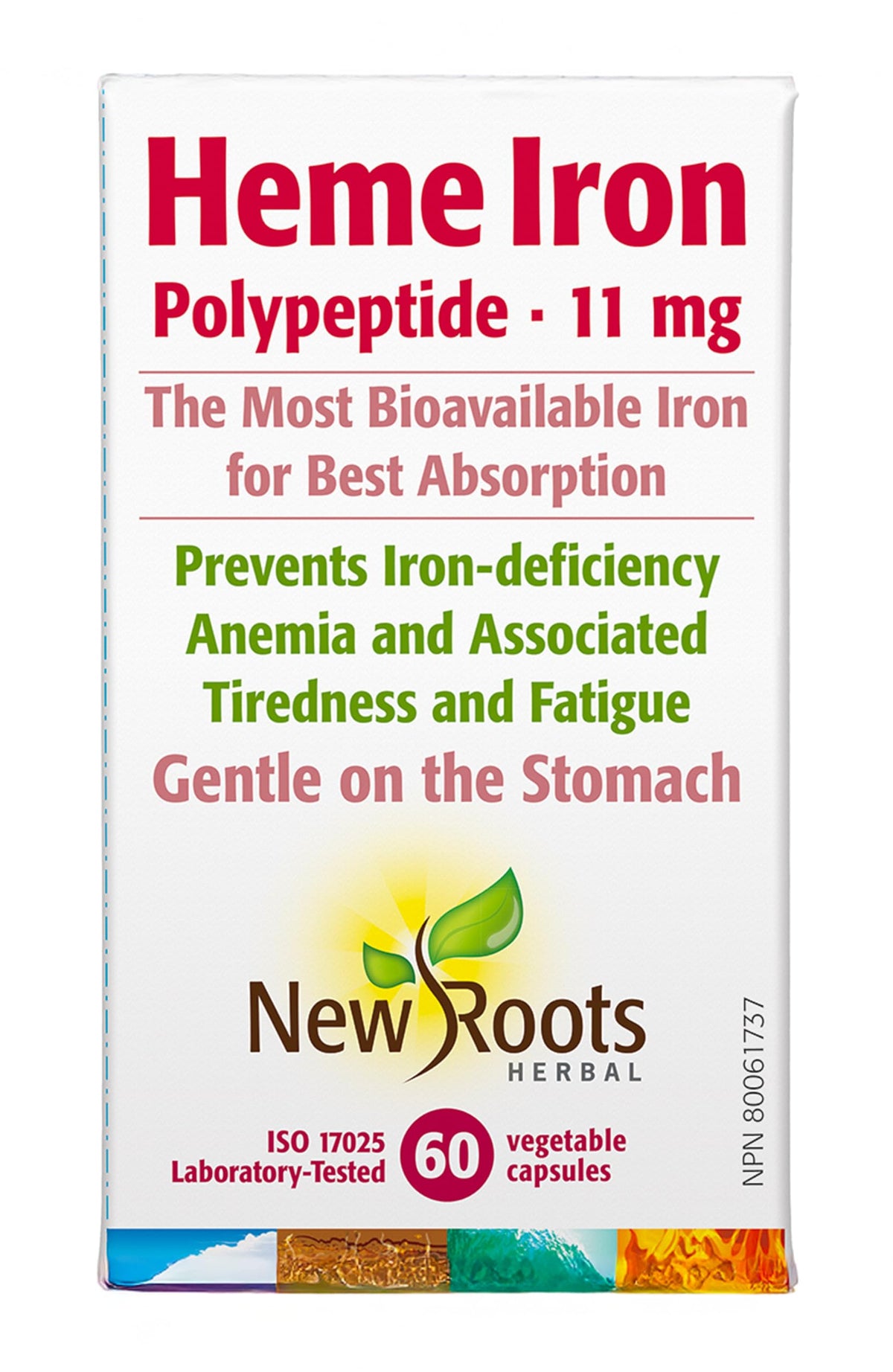 New Roots Herbal Heme Iron Capsules, Vitamin C, B12, Folate, 60 Capsules
