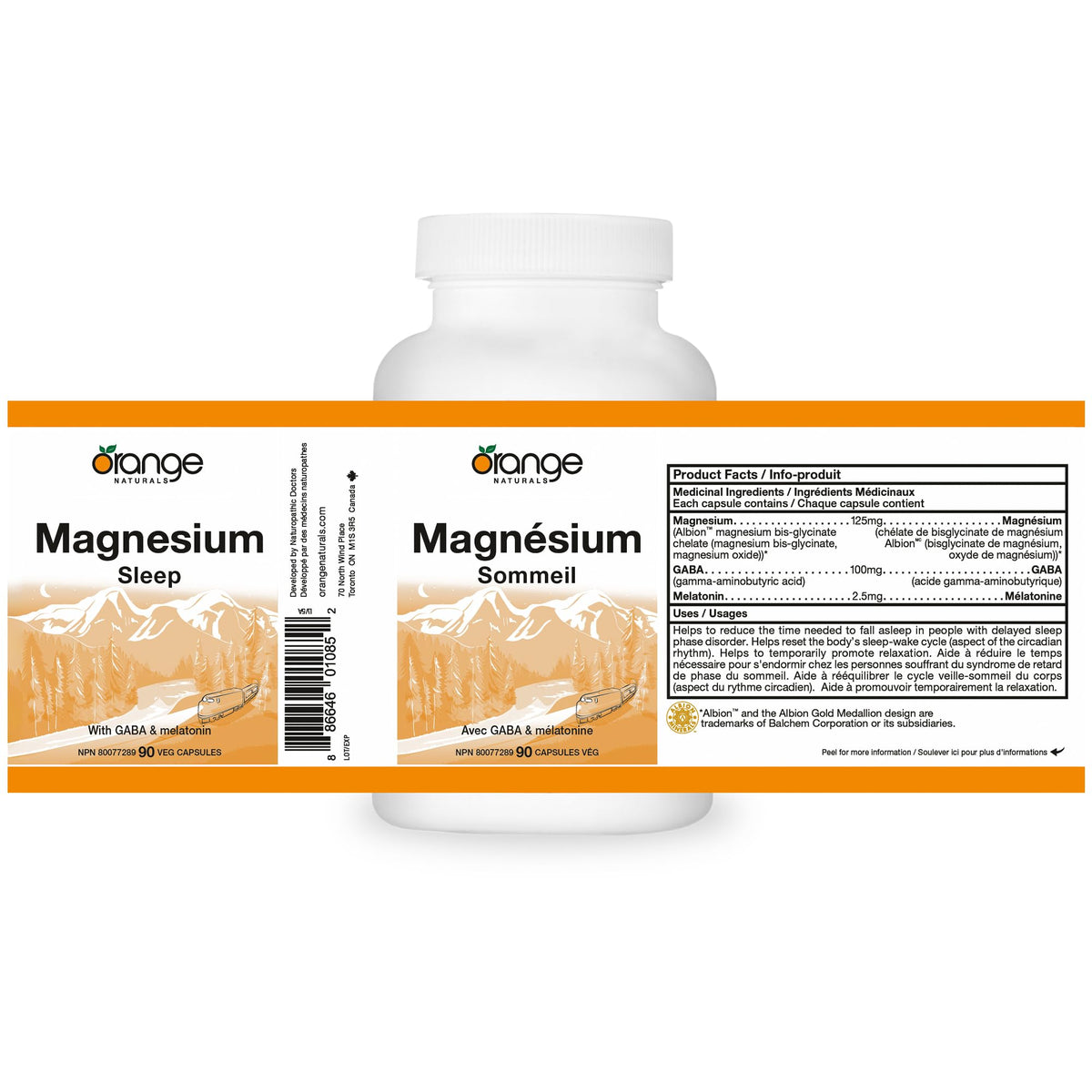 Orange Naturals Magnesium Sleep Capsules, GABA & Melatonin, 90 Veg Capsules