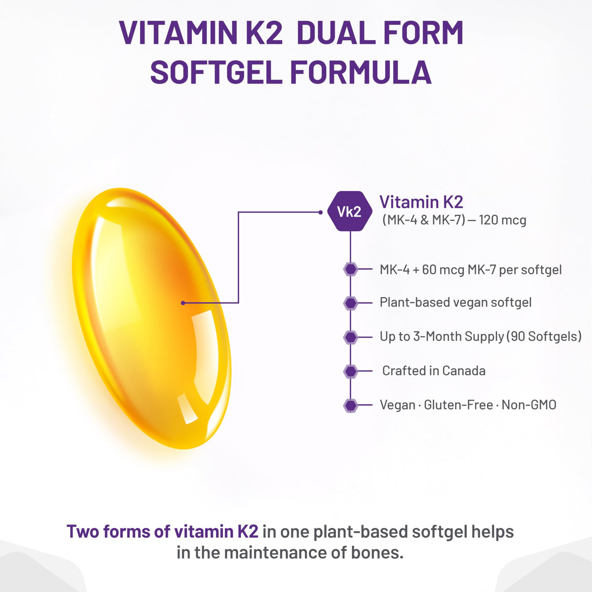 AOR Vitamin K2 MK-4 & MK-7 120mcg, 90 Vegan Softgels for Bone Maintenance