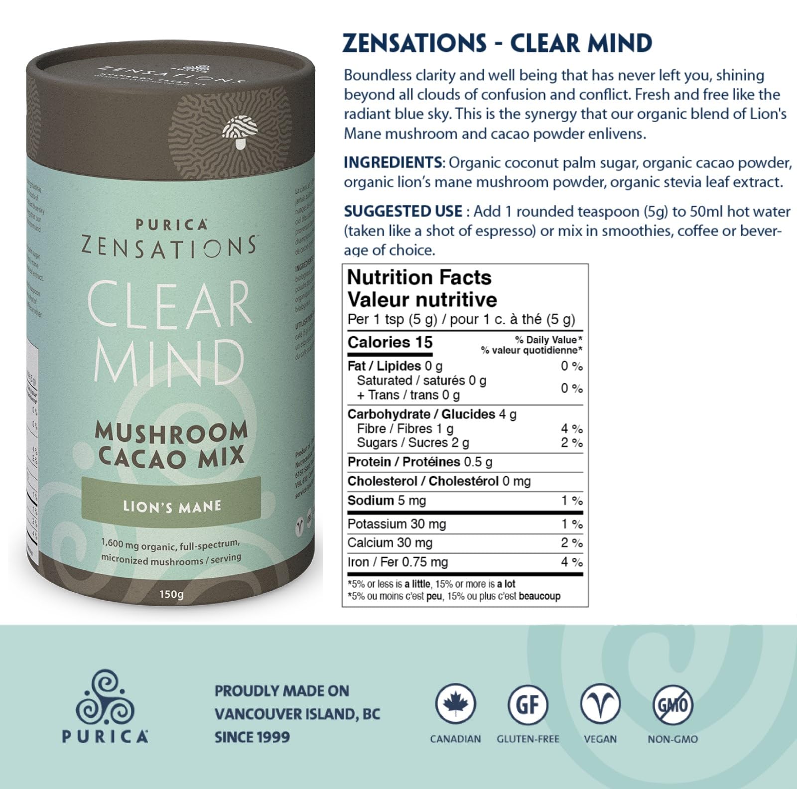 PURICA - Boisson cacao au champignon Reishi rouge Zensations - 150 g