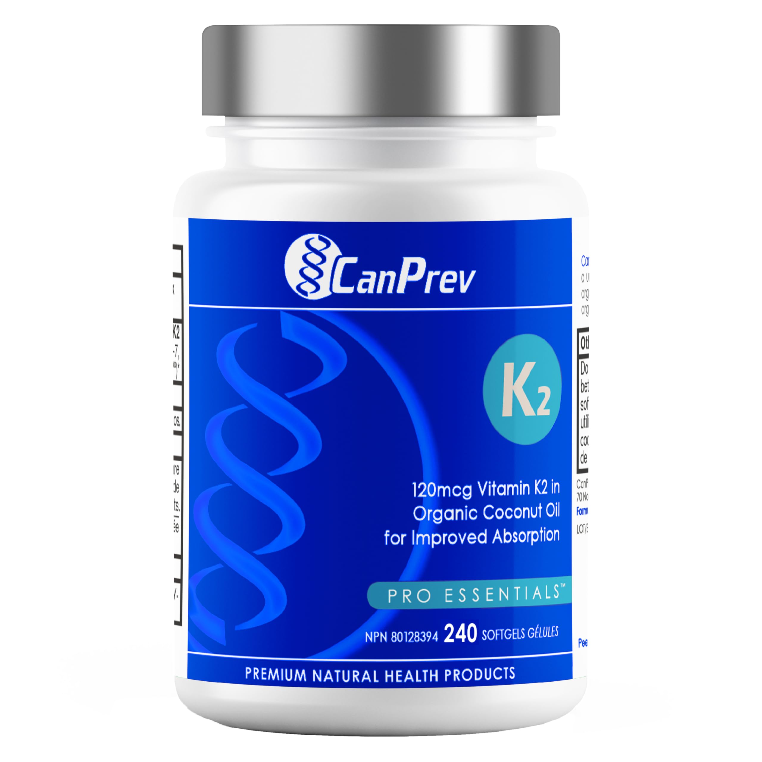 CanPrev K2 120mcg avec huile de noix de coco biologique – Végétalien, sans OGM – Absorption améliorée pour un soutien optimal des os et des dents, vitamine K2 à haute puissance pour des os et des dents solides