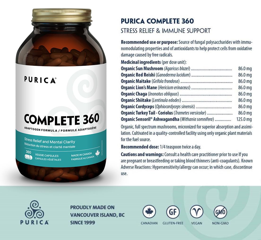 PURICA - Champignons micronisés Complete 360 - Soulagement de la pression et soutien immunitaire