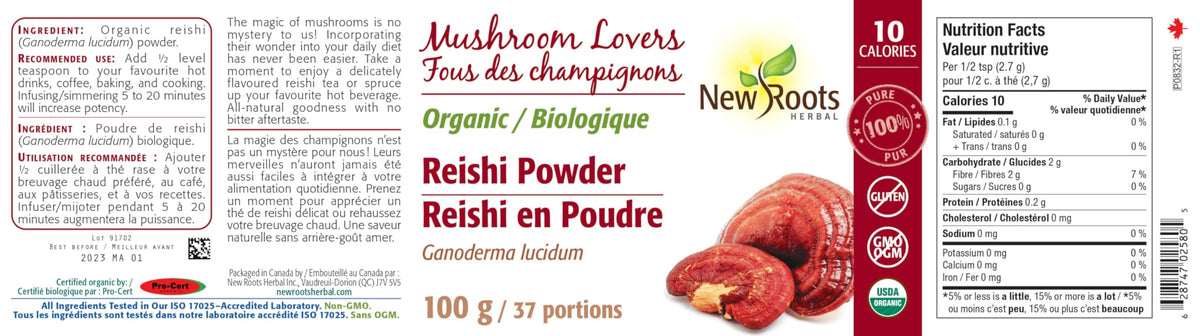 New Roots Herbals Organic Reishi Mushroom Powder, Ganoderma Lucidum, 100 g