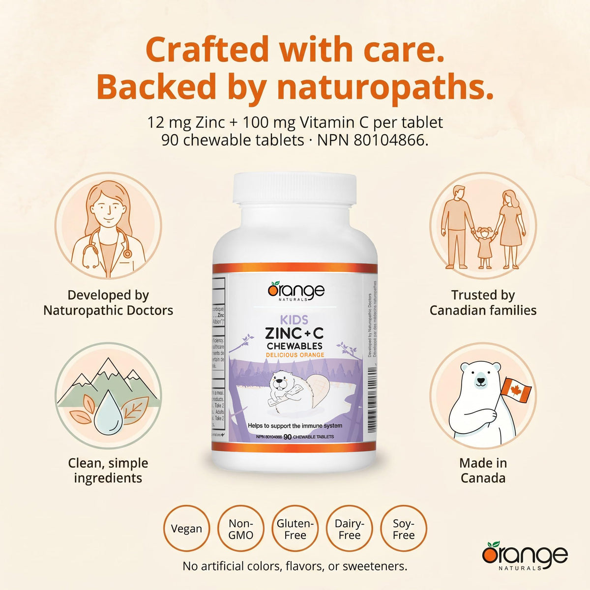 Orange Naturals Kids Zinc & Vitamin C Chewables, Orange, 90 Day Supply