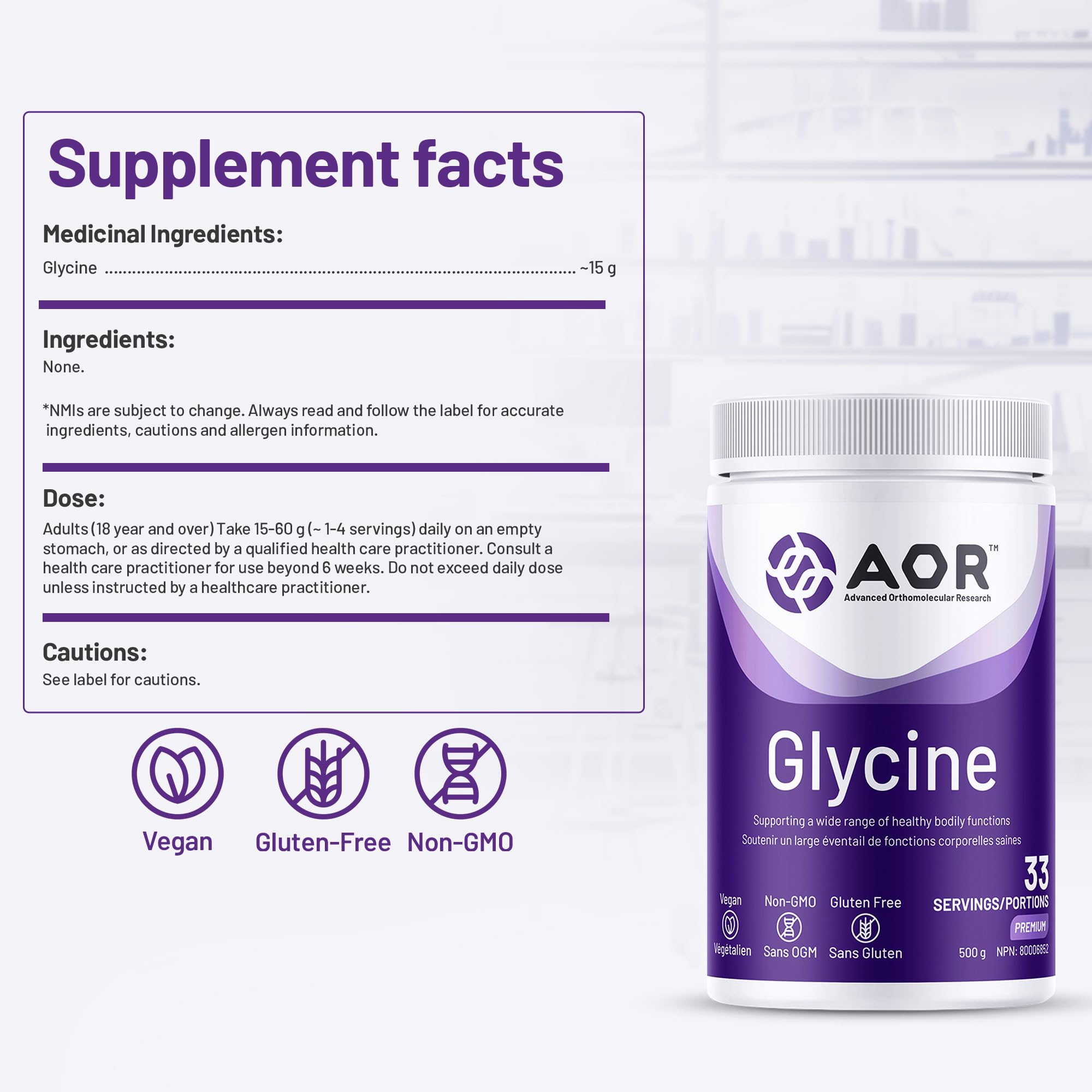 AOR Glycine Powder 500g 33-Servings - Glycine Supplement for Support Cognitive Function, Restful Sleep, Skin Care, Joint Comfort, Vegan Non-GMO, Essential Amino Acid, Naturally Sweet Sugar Alternative