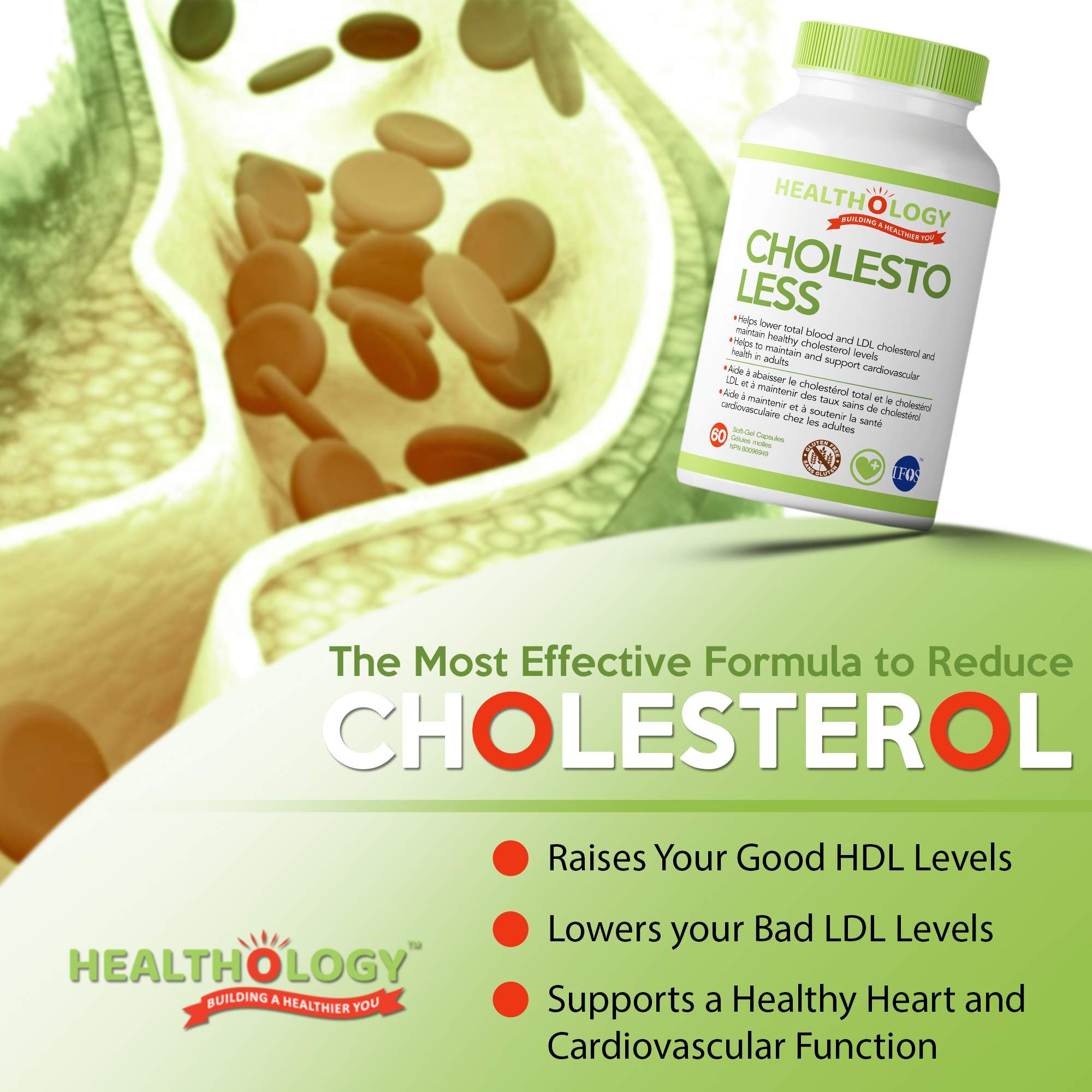 Healthology Cholesto-Less – Cholesterol Support Supplement with Plant Sterols, Red Yeast Rice & Ubiquinol CoQ10 – Helps Lower LDL & Support Heart Health – 60 Softgels – Non-GMO, Gluten-Free