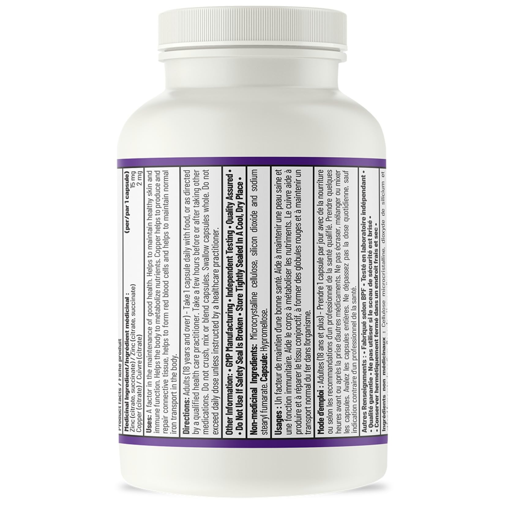 AOR - Équilibre Zinc-Cuivre 100 gélules (approvisionnement de 100 jours) - Un ratio équilibré de deux minéraux clés pour le bien-être général - Citrate de zinc et suppléments de cuivre - Idéal pour les hommes