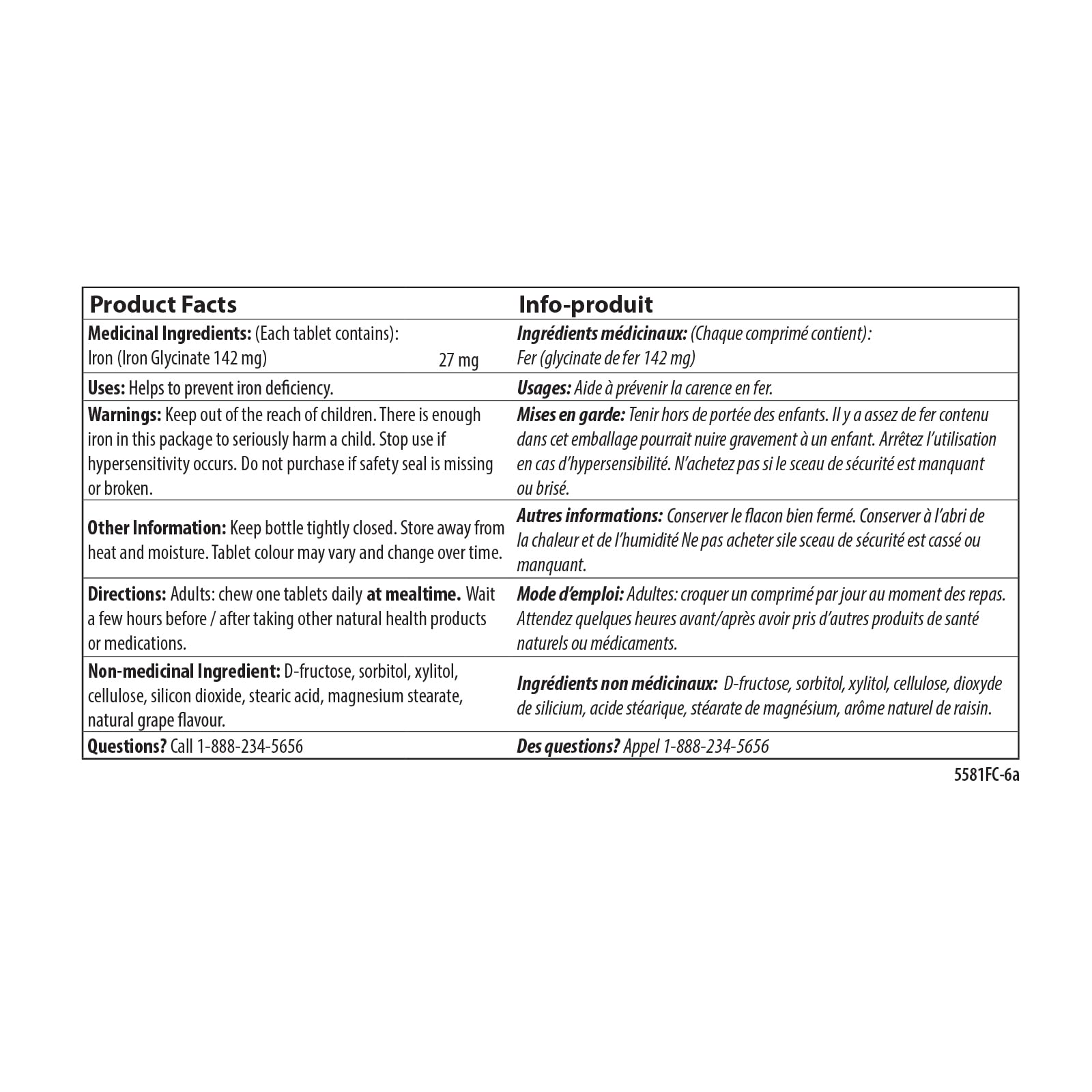 Carlson - Fer à croquer, 27 mg, Absorption supérieure, Production d'énergie, Bien-être optimal, Sans OGM, Raisin, 60 comprimés à croquer