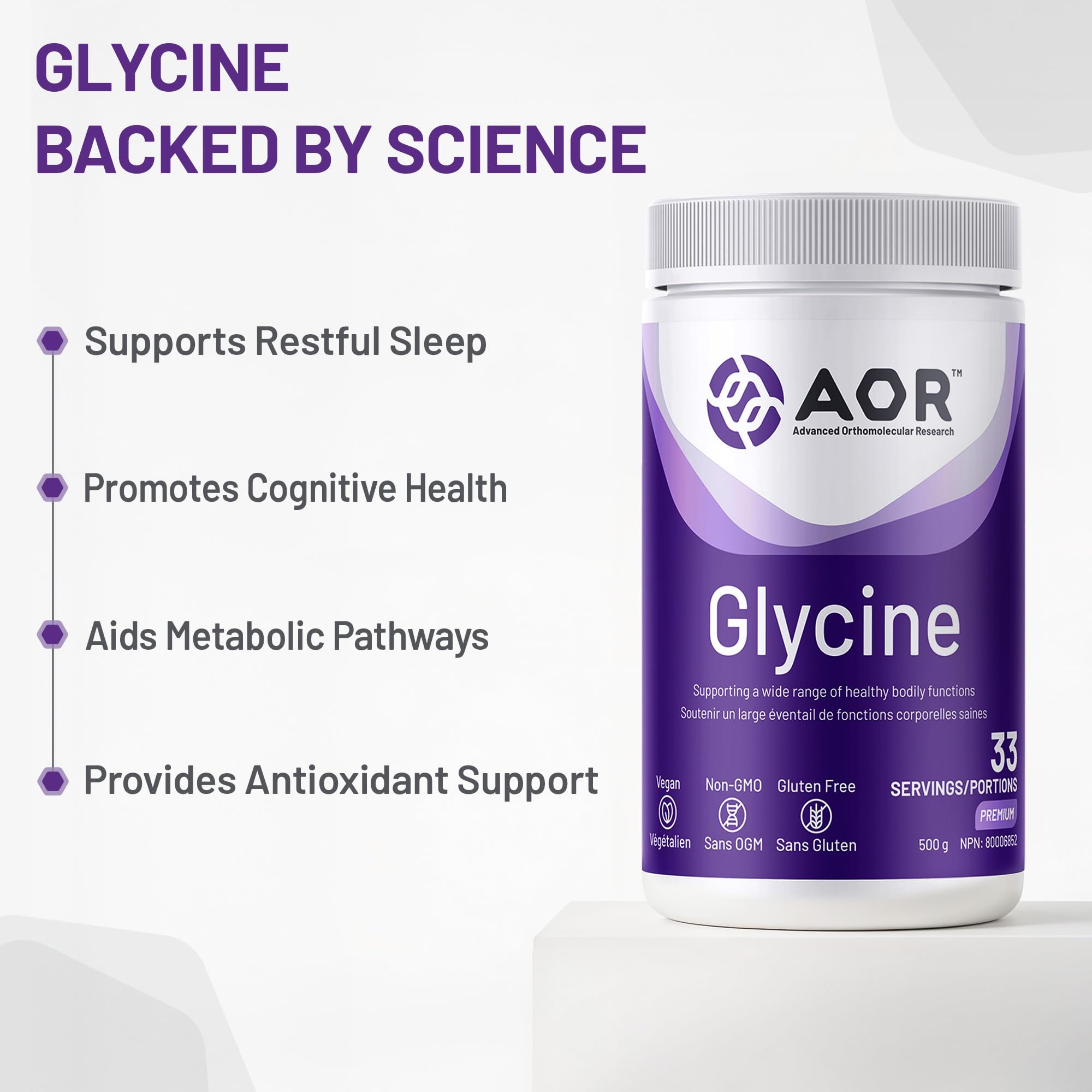 AOR Glycine Powder 500g 33-Servings - Glycine Supplement for Support Cognitive Function, Restful Sleep, Skin Care, Joint Comfort, Vegan Non-GMO, Essential Amino Acid, Naturally Sweet Sugar Alternative