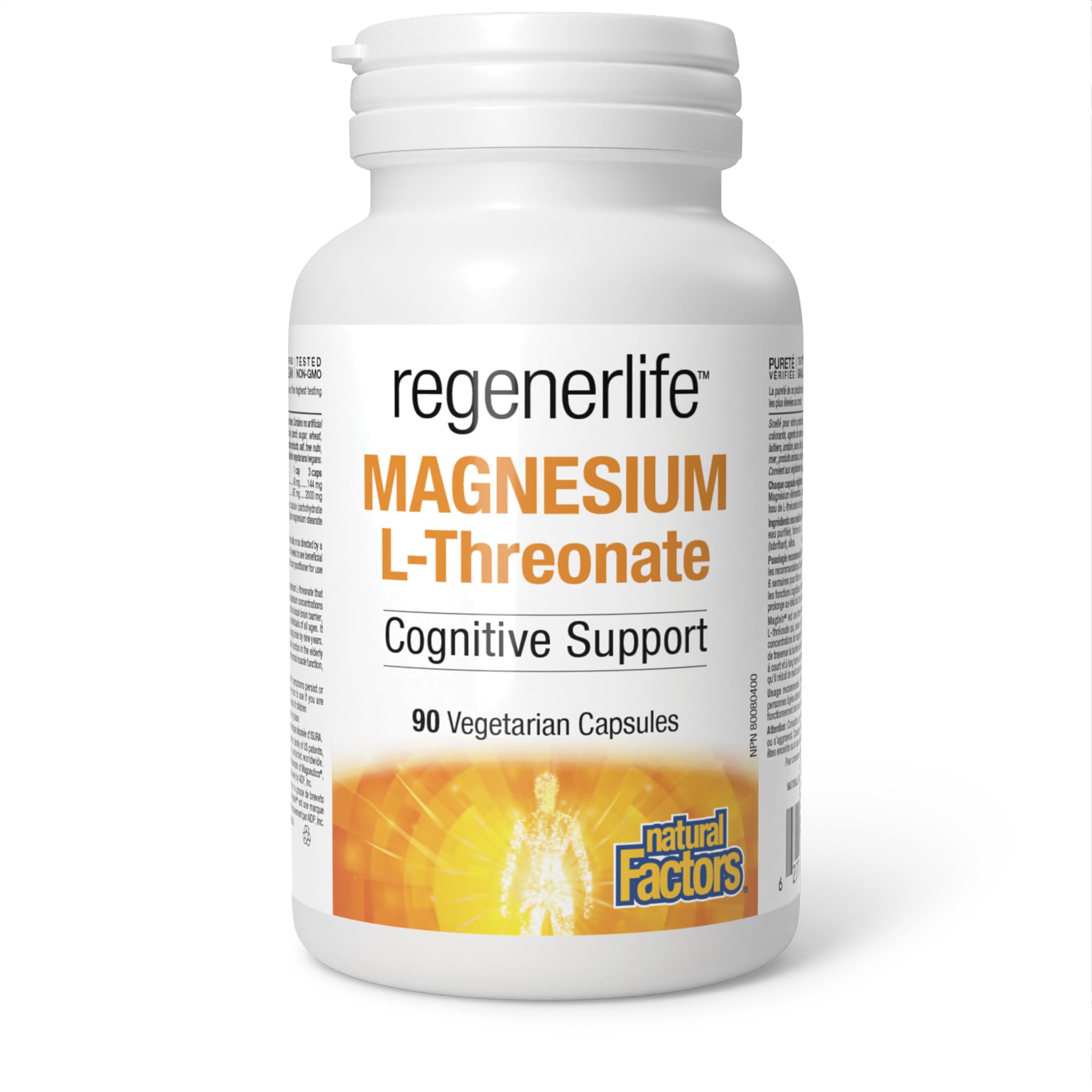 Natural Factors Regenerlife Magnesium L-Threonate, 90 Vegetarian Capsules, Easily Absorbed Form of Magnesium, Supports Cognitive Function