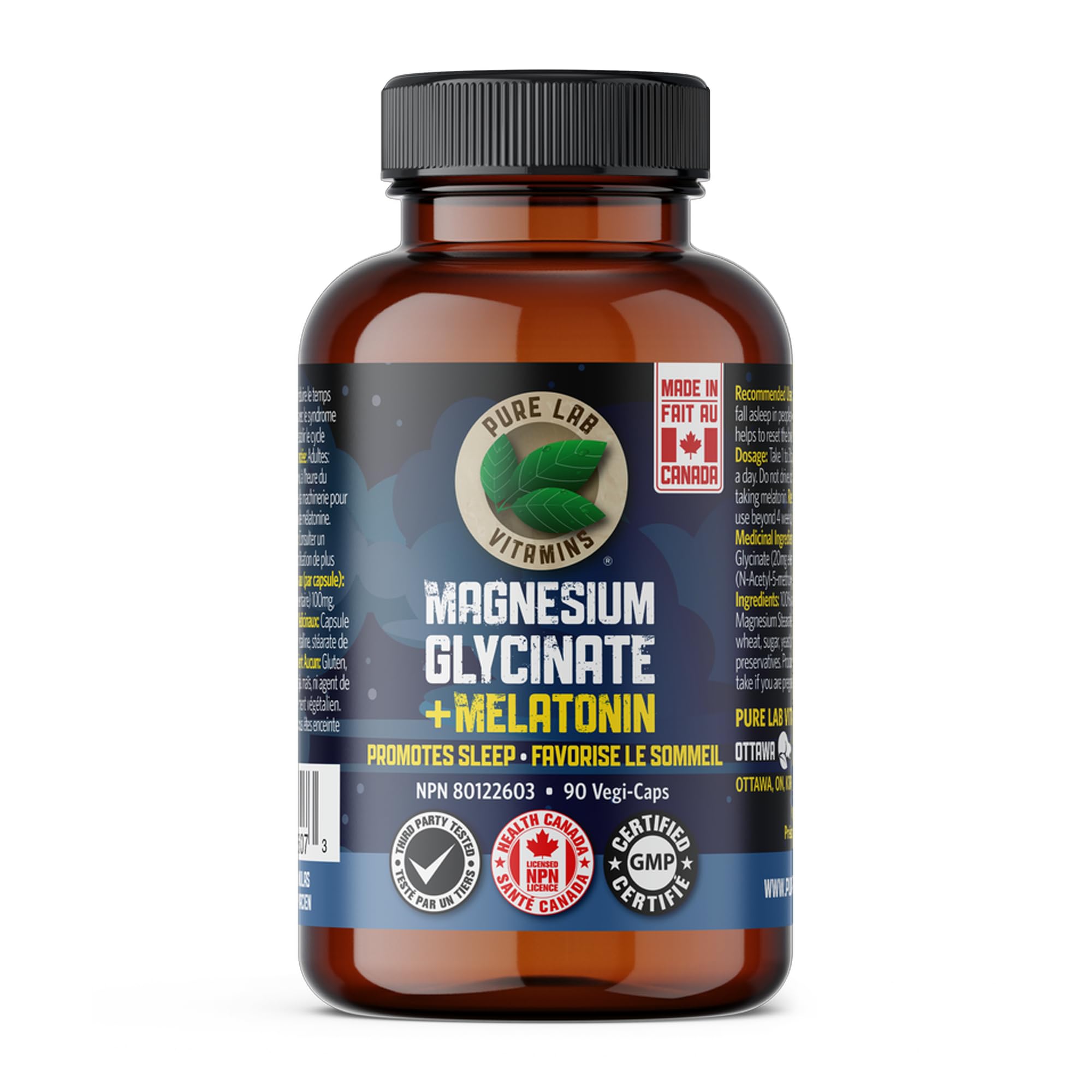 Pure Lab Vitamins Magnésium Glycinate + Mélatonine - 90 capsules végétales