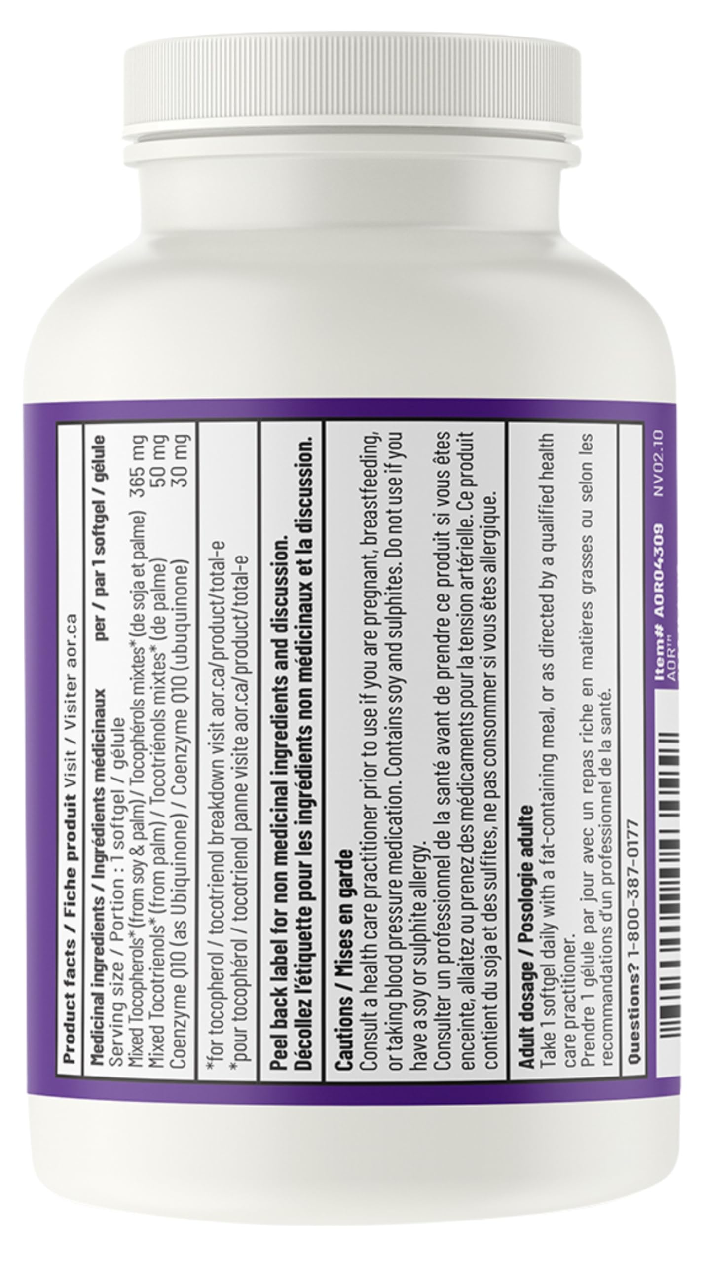 AOR Total E 445 mg, 60 gélules – Cure de 60 jours – Supplément de vitamine E avec tocotriénols et coenzyme Q10 ubiquinol CoQ10 – Soutien cardiovasculaire et antioxydant – Vitamine E8 pour la peau, le visage et les cheveux
