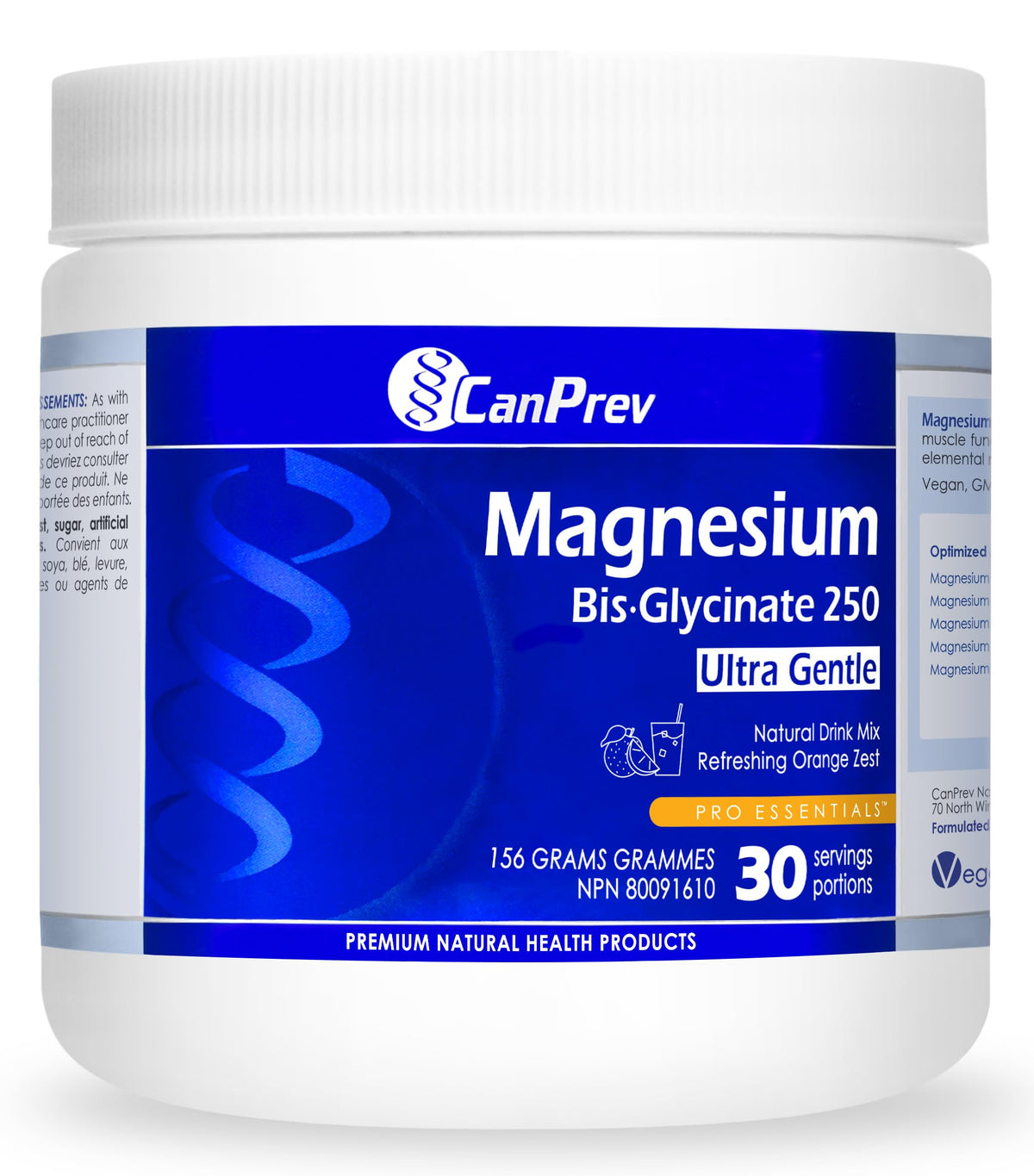 CanPrev Magnesium Bisglycinate Powder, Orange Zest, 156g, 30 Servings